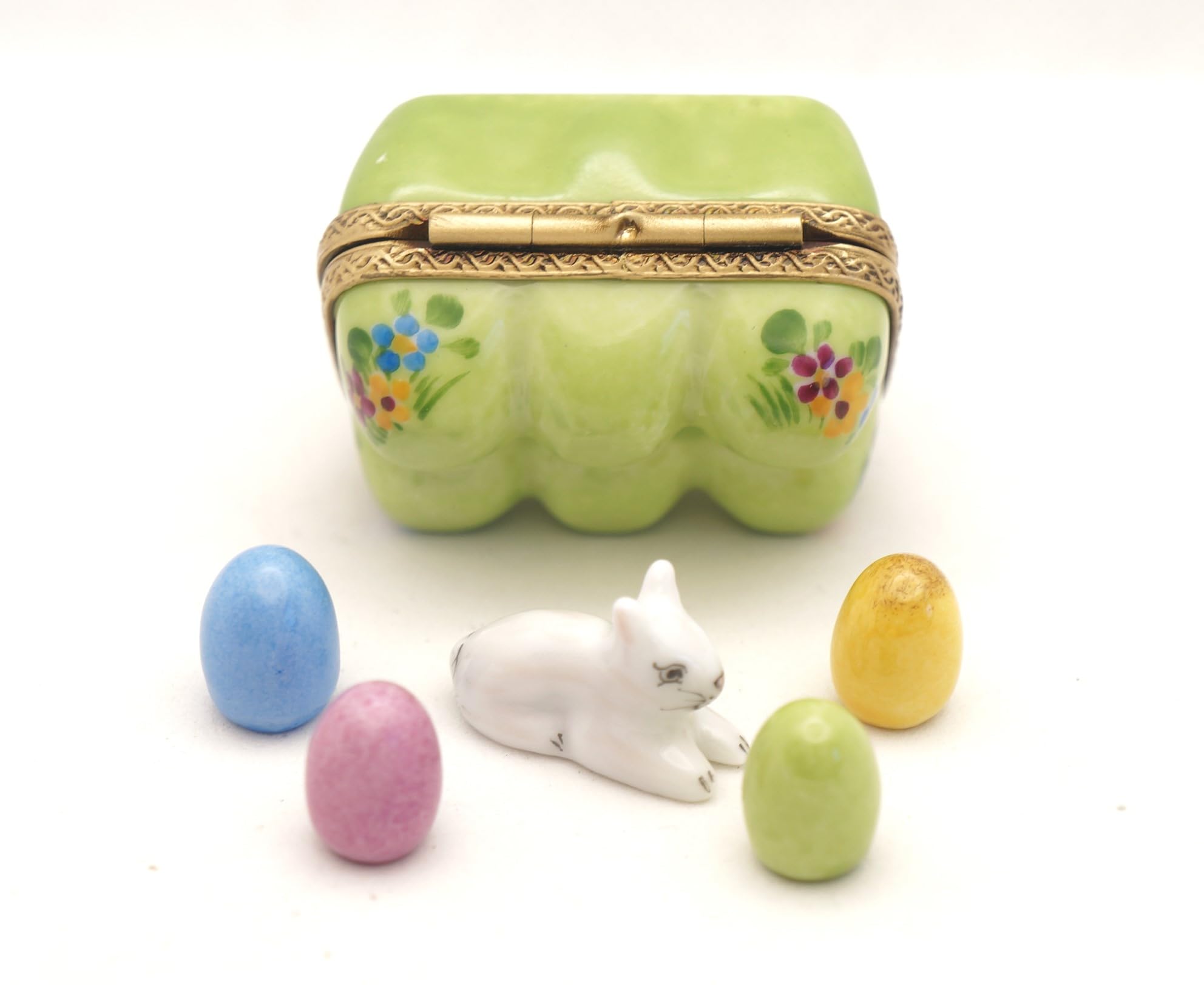 Authentic Hand-Painted Limoges Porcelain Egg Carton Box with Removable Eggs & Bunny - French Collectible Home Decor for Easter, Spring Display & Gift Giving