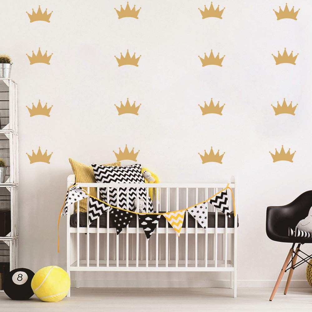 48-Piece Princess Crown Wall Stickers Set - Gold Vinyl Decals for Girls Room Decor, Nursery, Kids Art & DIY Wall Murals - Perfect for Bedroom, Playroom & Birthday Party Decorations
