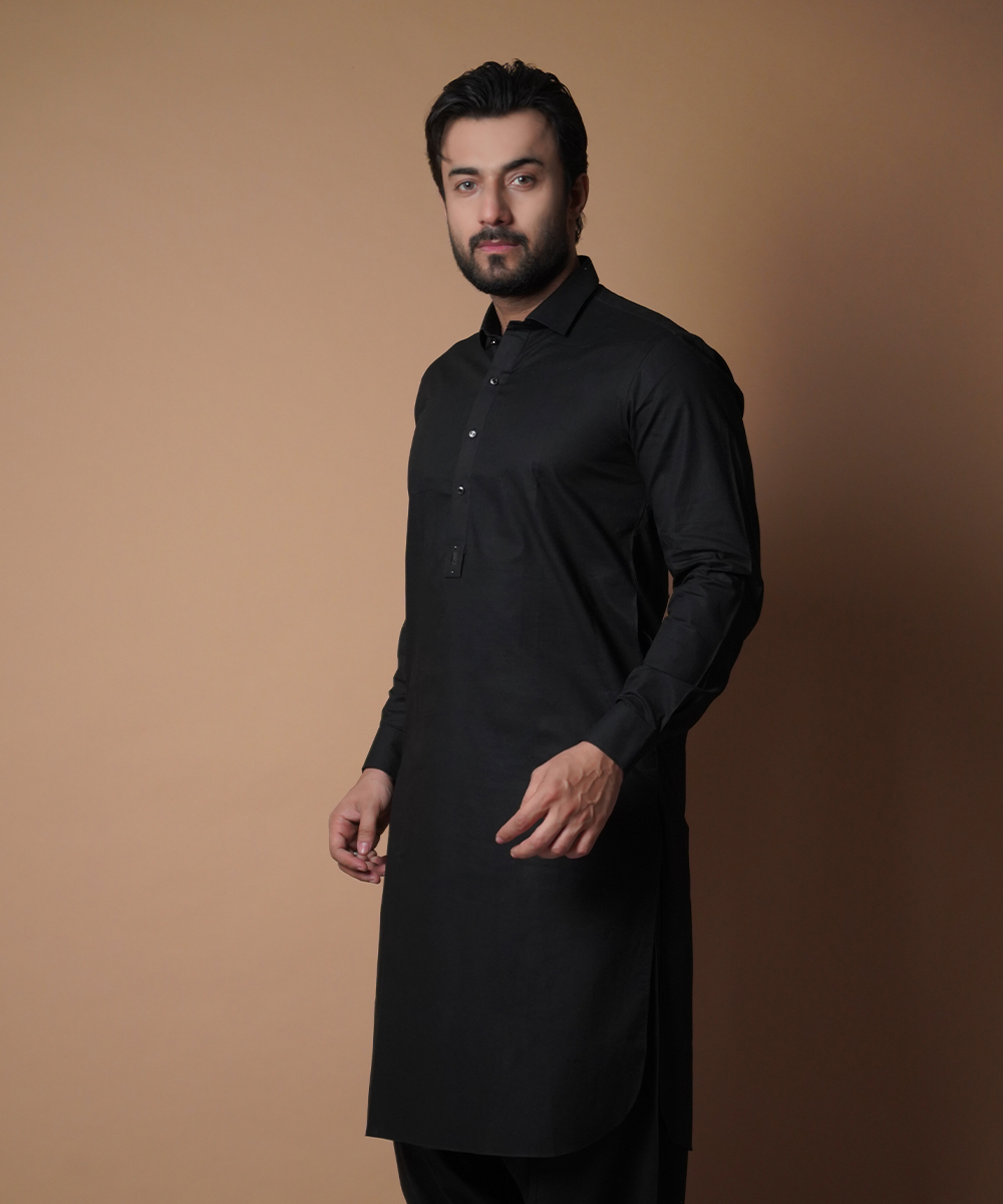 Classic Jet Black Shalwar Kameez for Men | Traditional Pakistani Outfit | Perfect for Weddings, Eid & Special Occasions