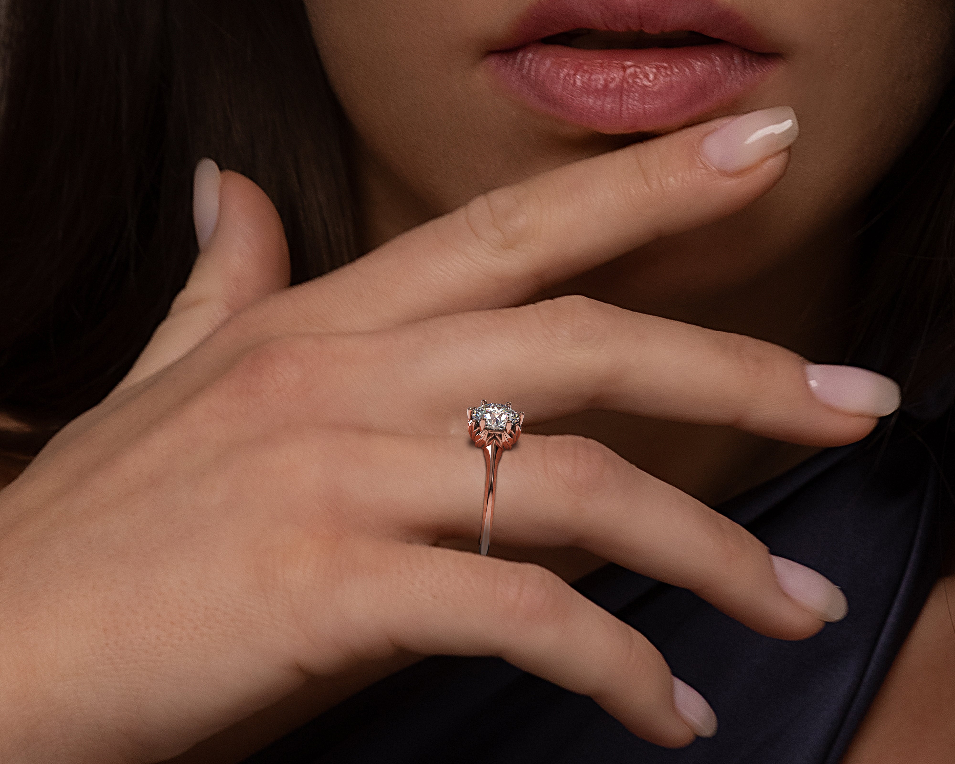 1.5 Carat Floral Rose Gold Halo Moissanite Engagement Ring for Women - Perfect for Proposals, Weddings & Anniversaries