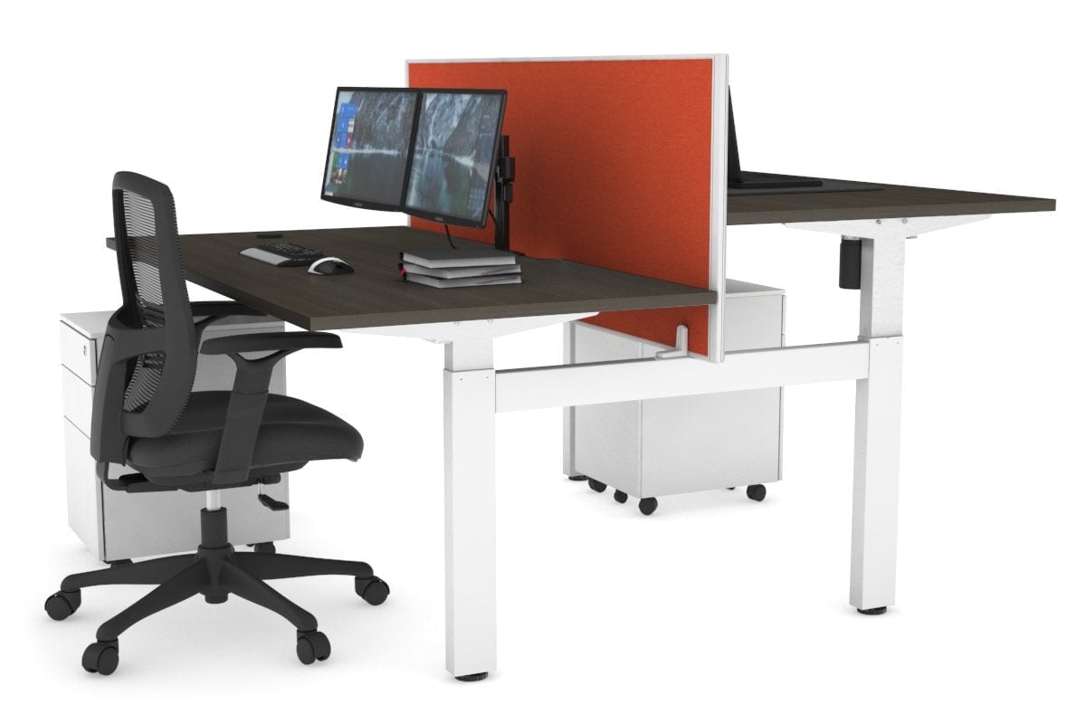 Adjustable Height 2-Person H Bench Workstation - White Frame (1400L x 800W) with Cable Management | Ergonomic Office Desk for Home & Workspace