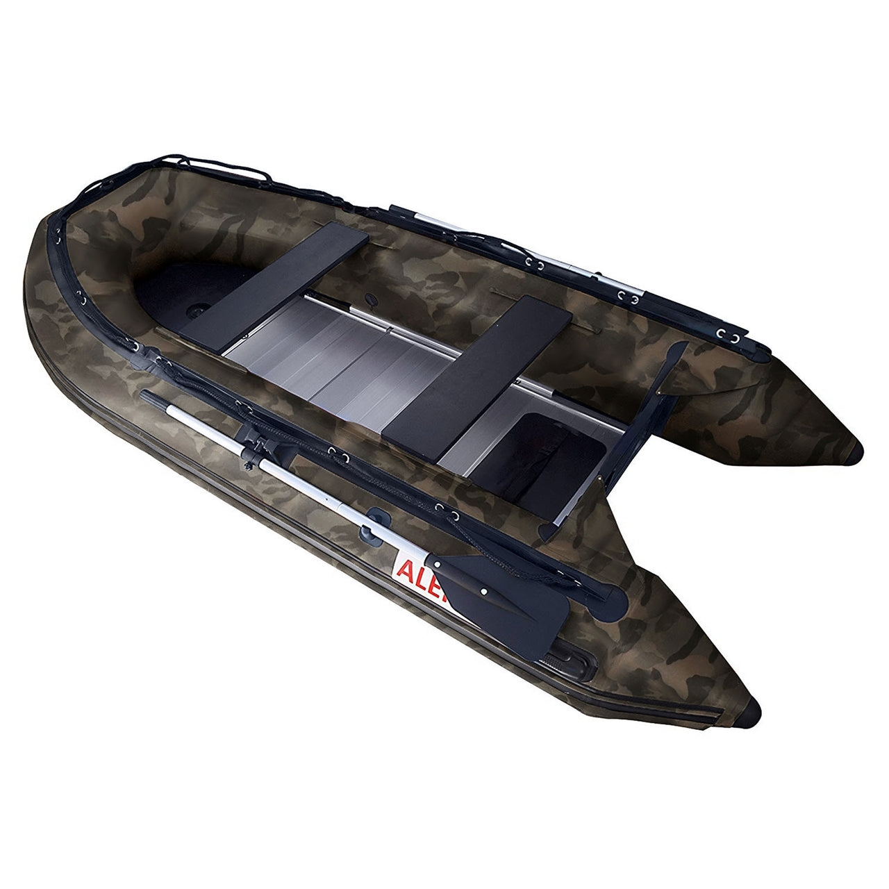 Aleko 12.5 ft Inflatable Fishing Boat with Aluminum Floor - Camouflage Design for Hunting & Water Sports | Portable Boat for Lakes, Rivers & Coastal Use