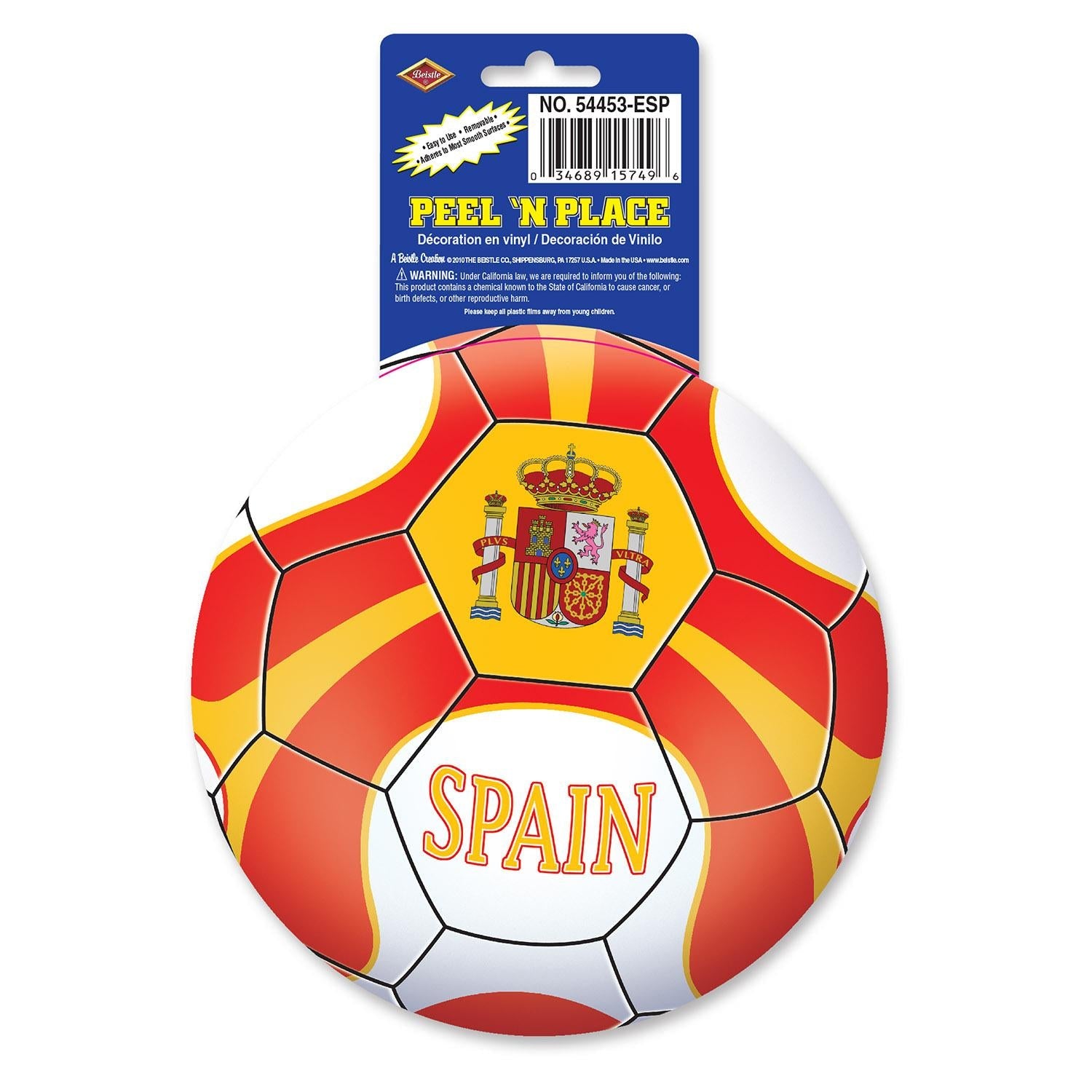12-Piece Beistle Soccer Party Peel 'N Place Clings - Spain Team Decorations for Birthday, Game Day & Sports Themed Events