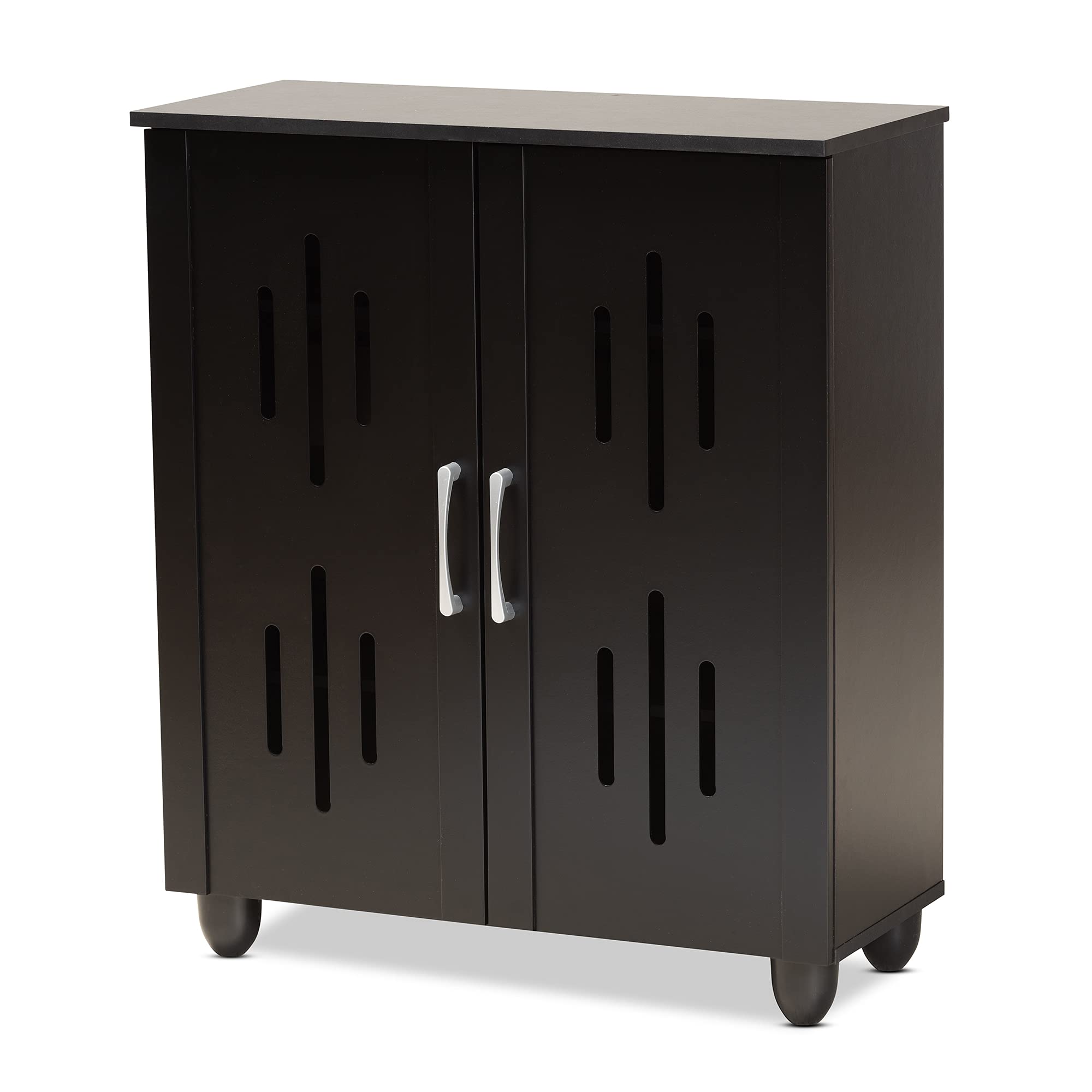 Baxton Studio Renley Modern Shoe Cabinet with Storage - Black and Silver Finish for Entryway, Hallway, or Bedroom Organization