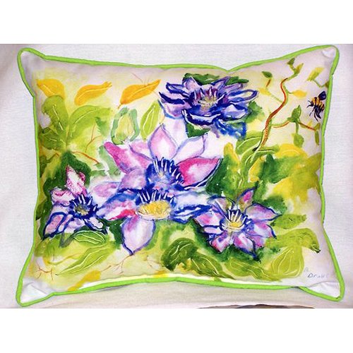 Betsy Drake HJ284 Clematis Large Decorative Throw Pillow 16x20 Inches - Indoor Outdoor Cushion for Sofa, Bed, Patio & Garden Decor