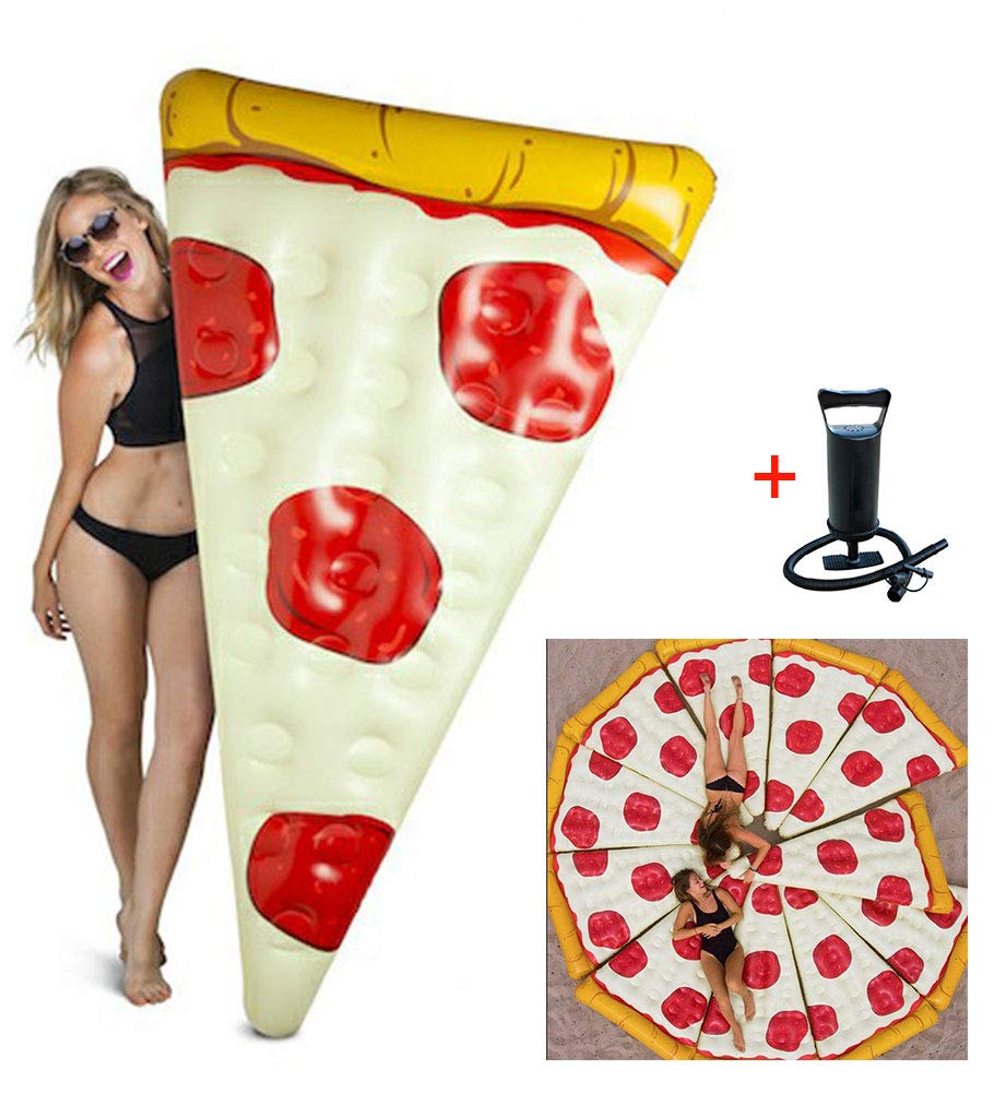 Inflatable Water Hammock with Cup Holder - Pizza Shaped Pool Float for Adults, Foldable Floating Bed & Recliner for Swimming Pool, Lake or Beach - Perfect for Relaxing, Sunbathing and Summer Fun