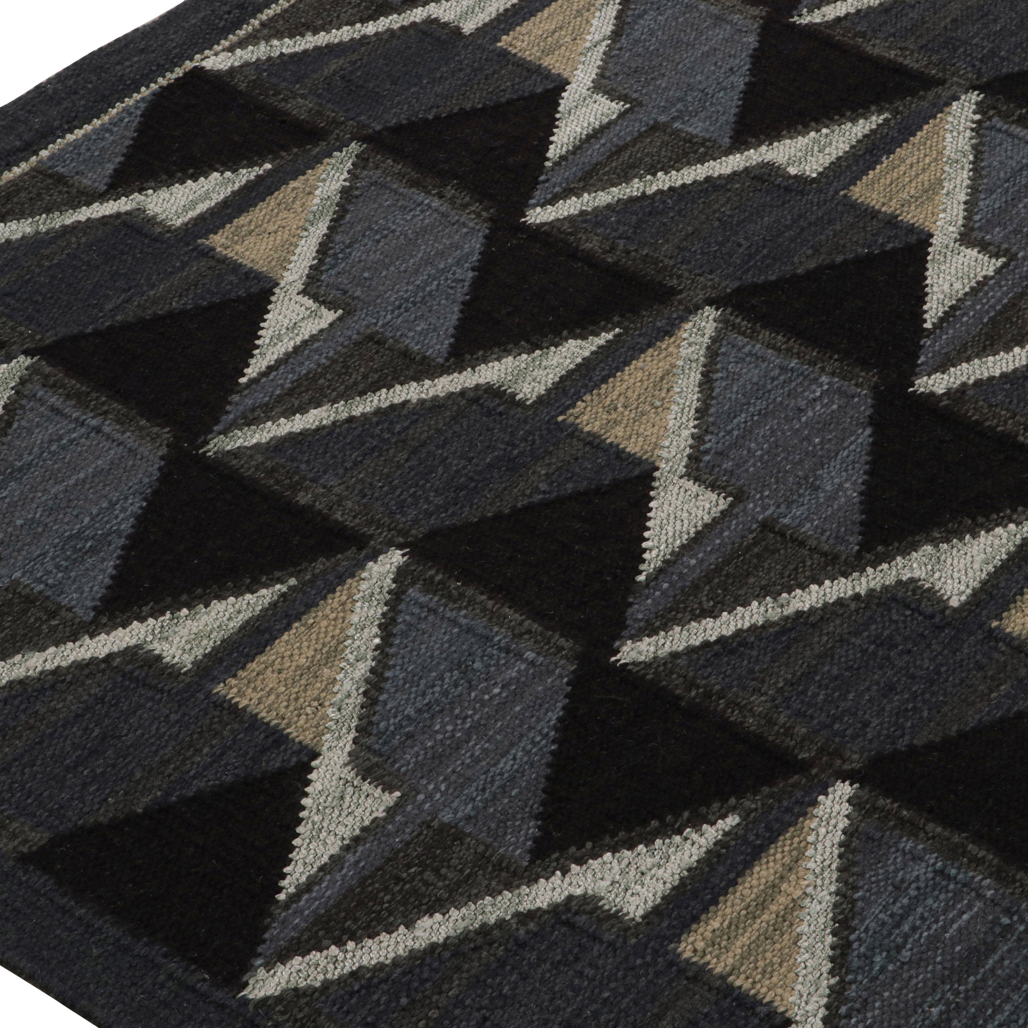 Stylish Black Geometric Swedish Flatweave Rug 8'2 x 10'1 - Perfect for Living Room, Bedroom & Office Decor