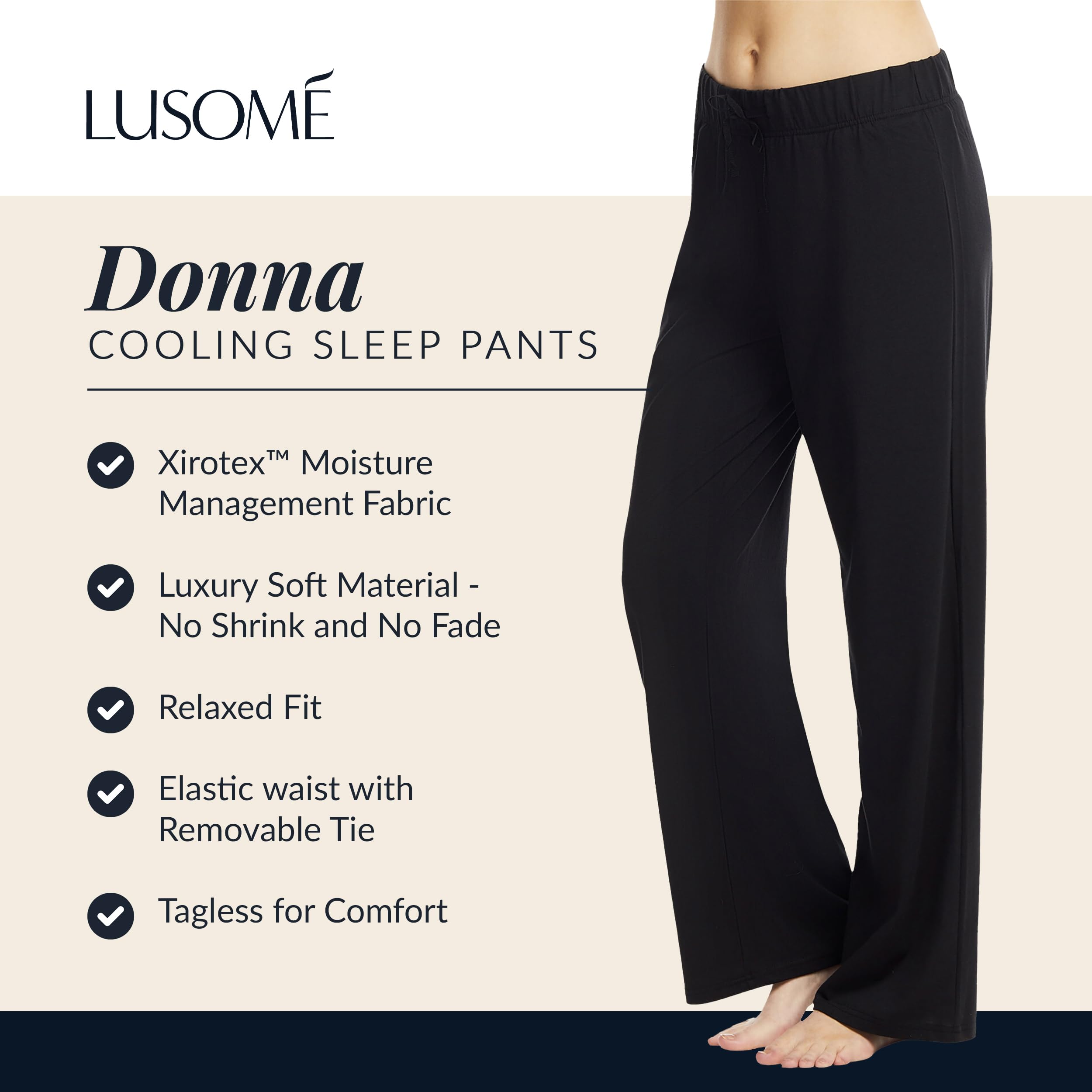 Lusome Women's Cooling Sleep Pants for Hot Flashes & Night Sweats Relief - Breathable Pajama Pants for Hot Sleepers - Perfect for Summer Nights, Menopause Comfort & Relaxing at Home