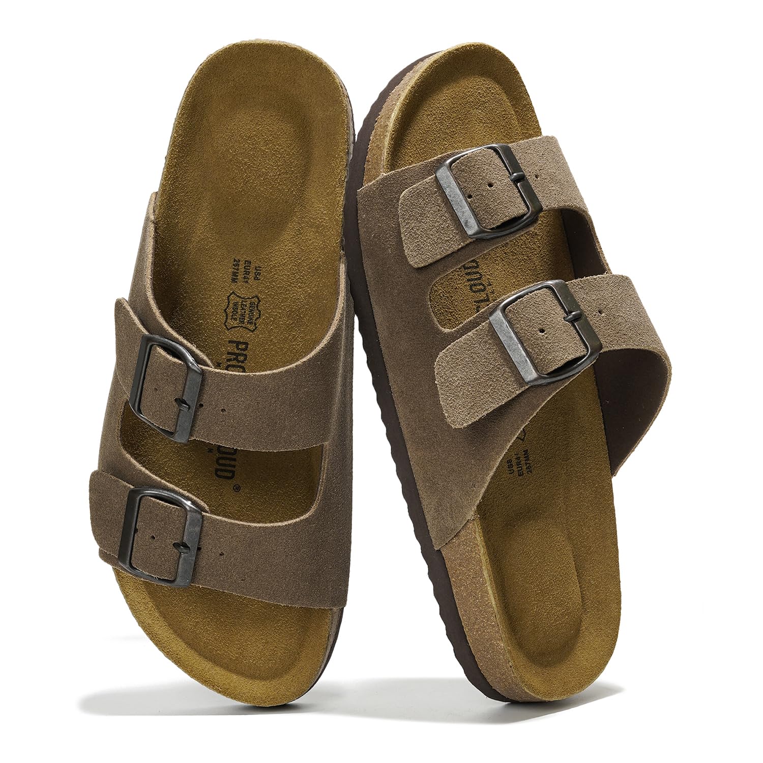 Premium Genuine Leather Men's Sandals with Memory Foam & Cork Footbed - Comfortable Non-Slip Flip Flops with Adjustable Straps - Ideal for Beach, Pool, Travel & Casual Wear (Arizona Style)