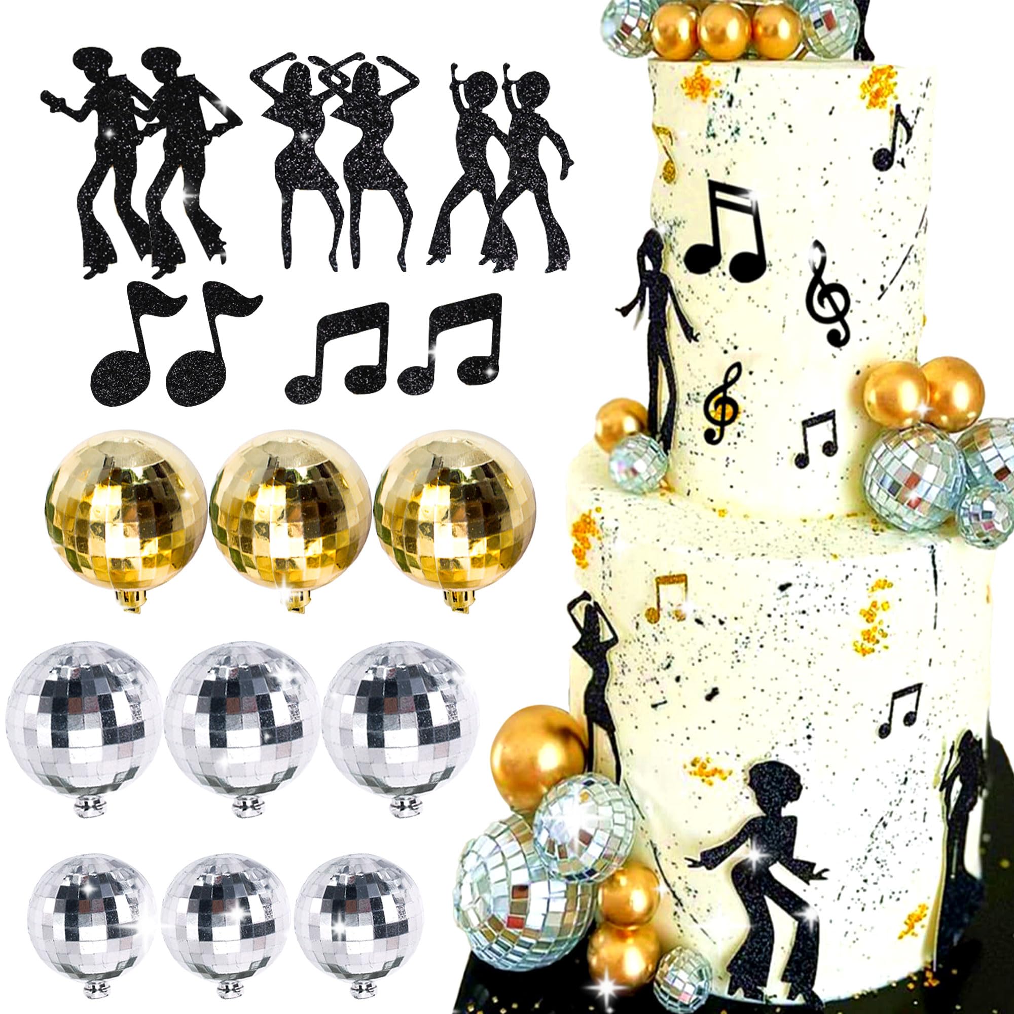 JeVenis 19-Piece Disco Party Cake Topper Set - Disco Ball & Dancing Figures for Birthday, Wedding, and Music Themed Cakes - Perfect for Disco Night, Dance Party Decorations, and Celebration Favors
