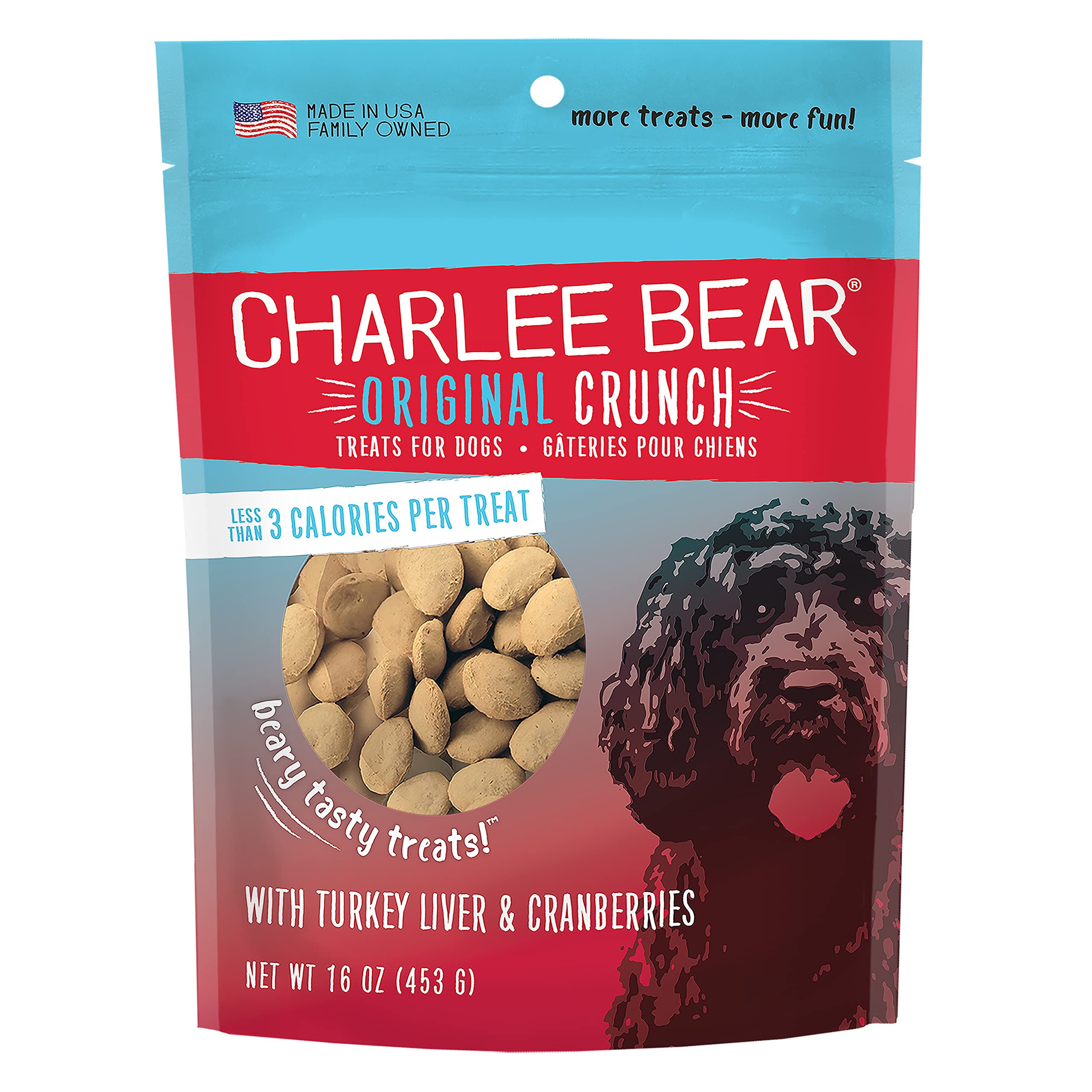 Charlee Bear Original Dog Treats - Turkey Liver & Cranberries, 16 oz - Grain Free, All Natural Training Snacks for Small & Large Dogs - Perfect for Reward, Training & Outdoor Adventures
