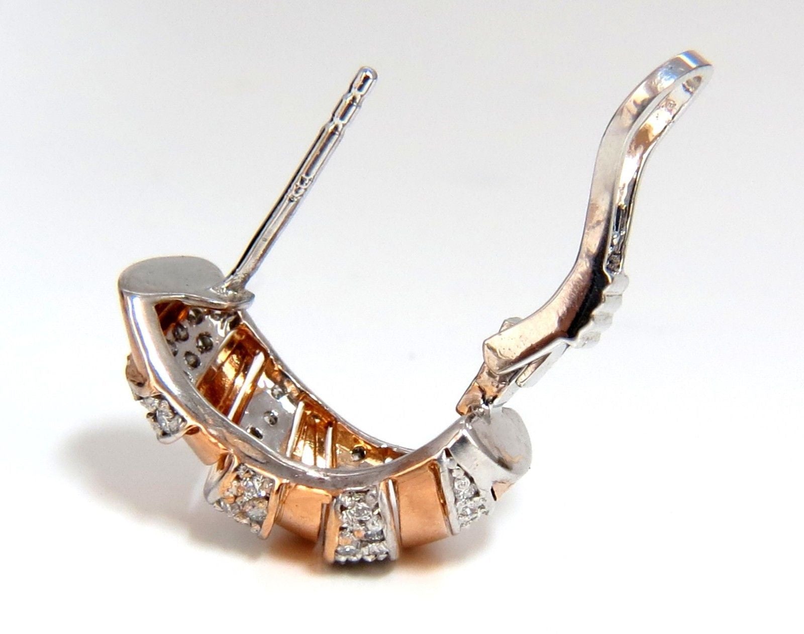 1.00CT Natural Diamonds Hoop Earrings 14K Rose Gold G/VS 3D Slant Striped Design - Perfect for Weddings, Parties & Everyday Elegance