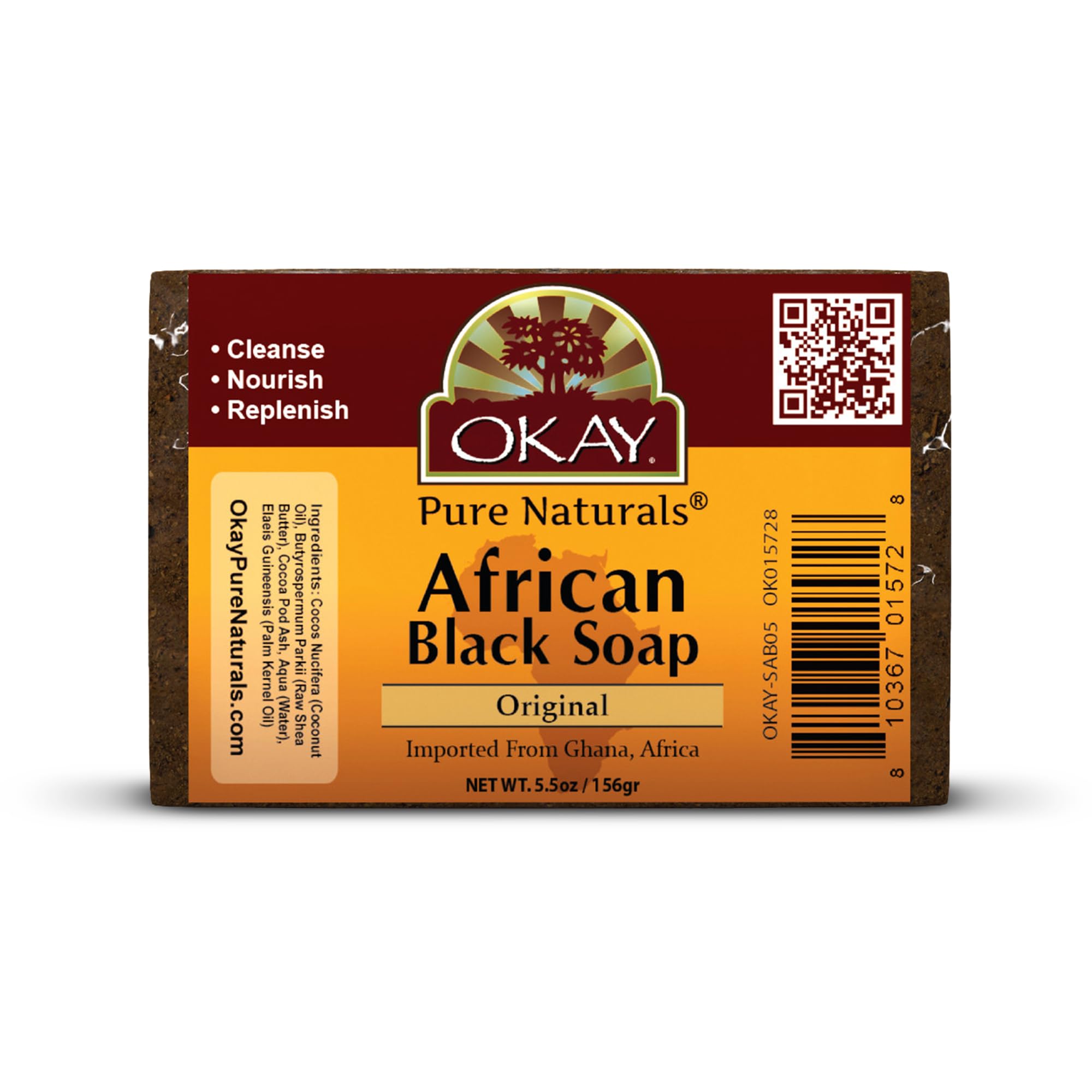 Okay African Black Soap - 5.5 oz | Natural Skin Cleansing Bar for Acne, Eczema & Dark Spots | Perfect for Face & Body Care Routine