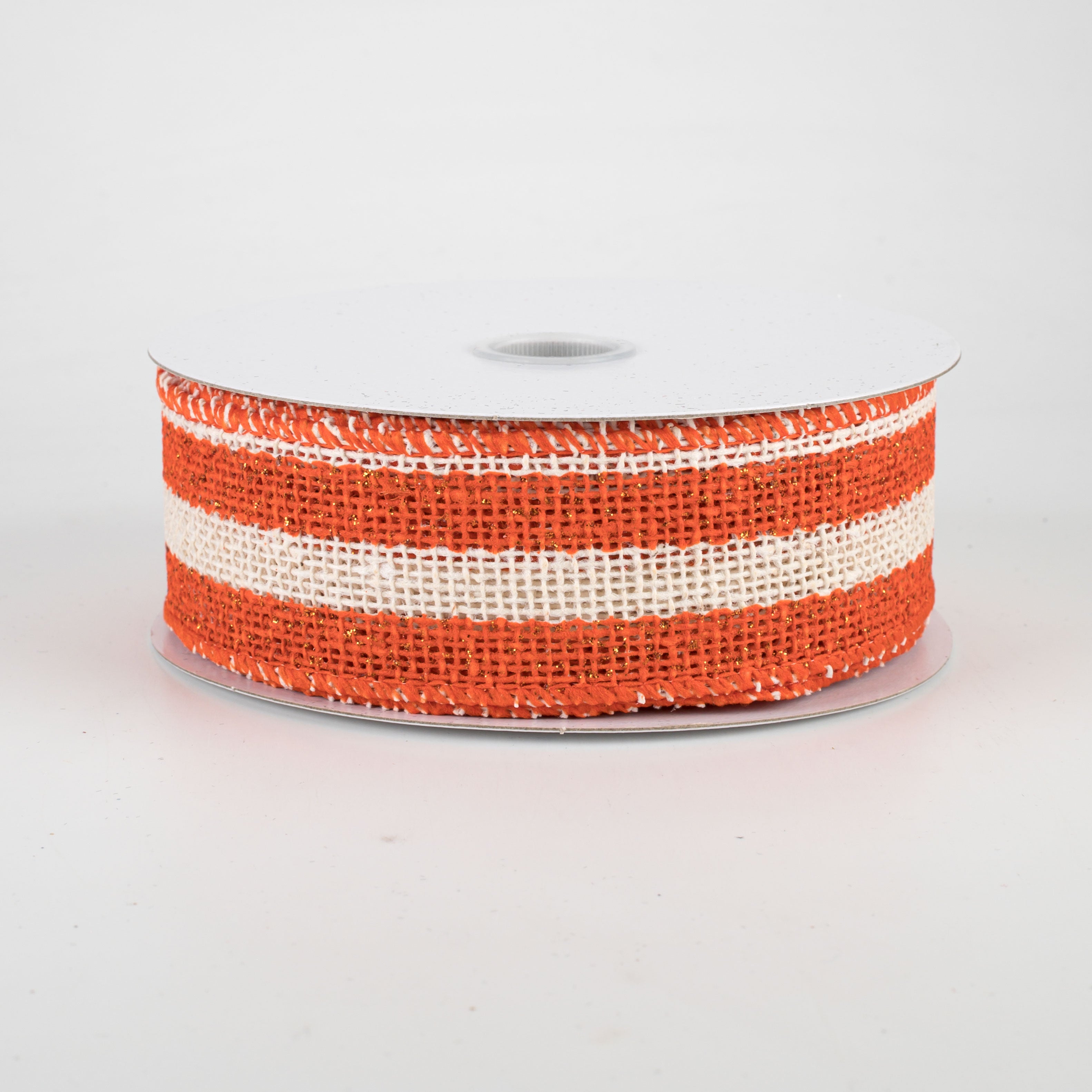 1.5 Inch Ivory Striped Burlap Ribbon - Orange (10 Yards) for Gift Wrapping, Wedding Decor, DIY Crafts and Home Decoration
