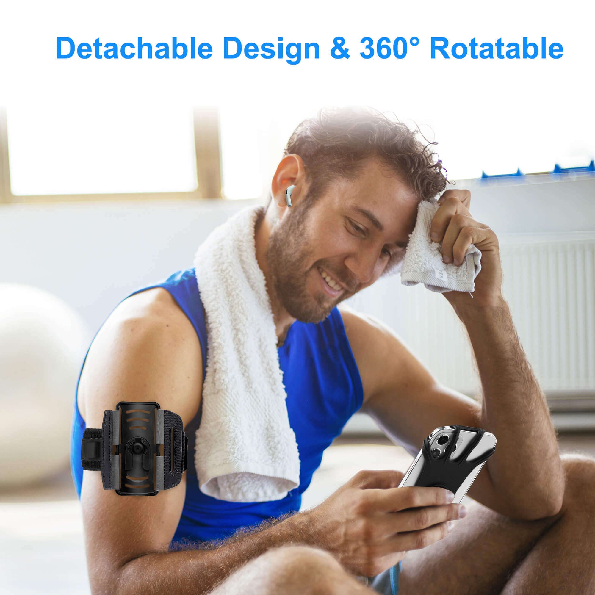Universal Running Armband for iPhone 16/15/14/13/12 Pro Max & Samsung Galaxy S24/S23/Note - 360° Rotatable & Detachable Phone Holder for Workout, Jogging, Walking, Gym & Outdoor Activities