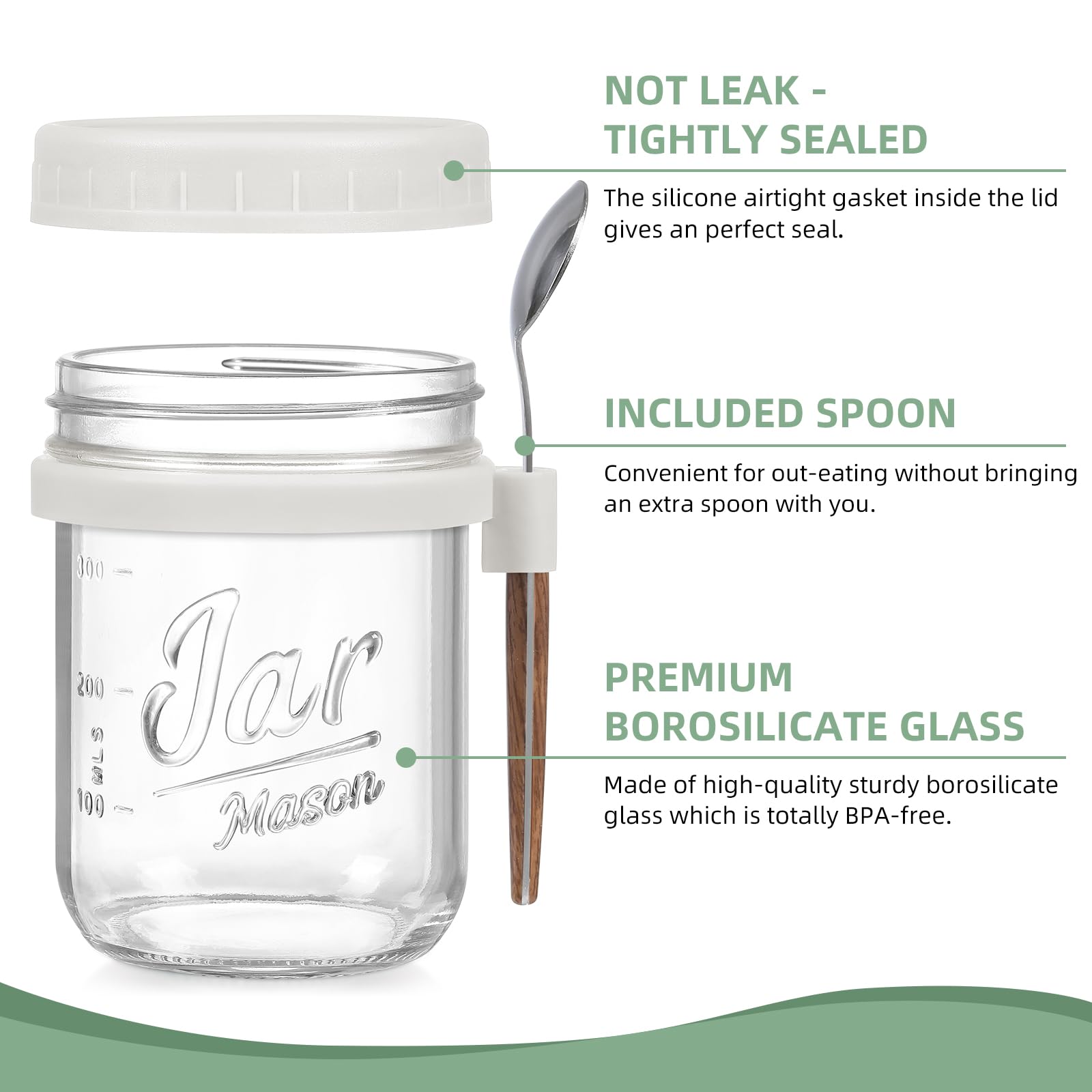LANDNEOO 4 Pack 16 oz Glass Mason Jars with Airtight Lids & Spoons - Reusable Overnight Oats Containers for Milk, Cereal, Yogurt & Fruit - Perfect for Meal Prep, Breakfast, Office Lunch & Healthy Snacks