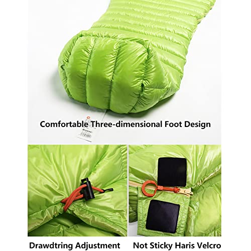 Ultralight Down Mummy Sleeping Bag for Adults - Winter Camping & Hiking Gear - Warm Duck Down Sleeping Bag for Outdoor Adventures, Backpacking & Travel