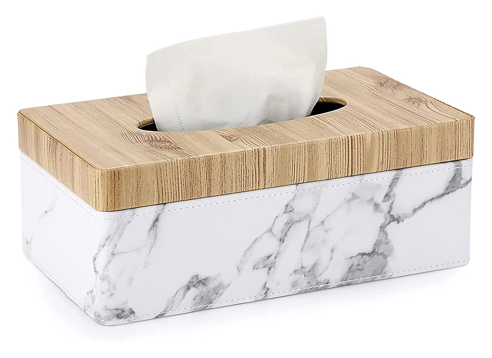 SoGuDio PU Leather Tissue Box Cover - Rectangular Facial Tissue Holder for Home & Office, Marble White | Stylish Storage Organizer for Living Room, Bedroom, and Desk Decor