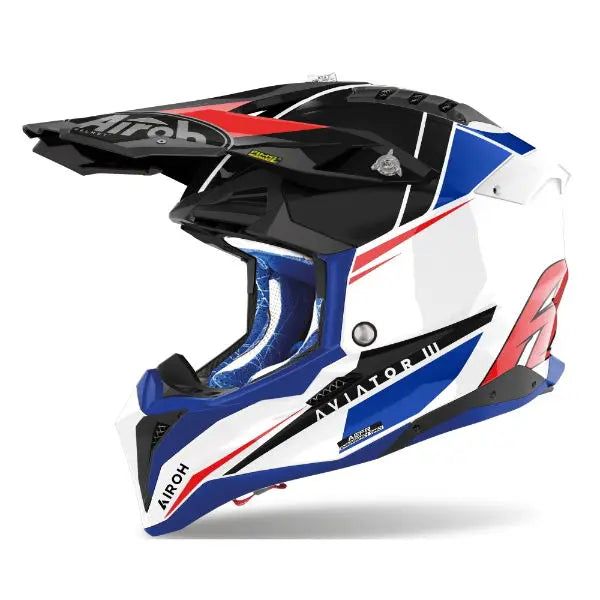 Airoh Aviator 3 Push Gloss Blue/Red Motorcycle Helmet - DOT & ECE Certified for Street & Racing - Lightweight & Comfortable for Long Rides & Commuting