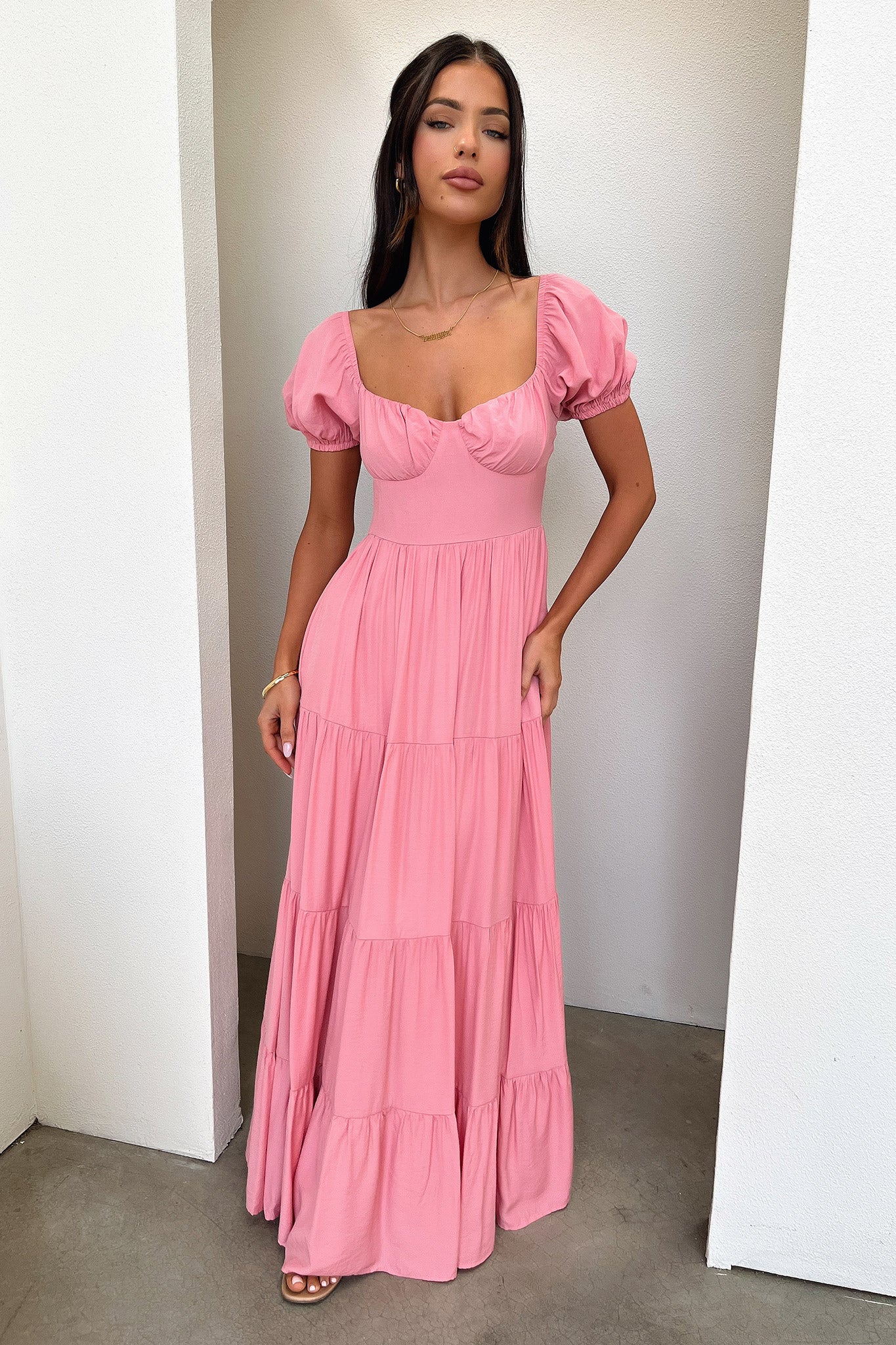 Levona Maxi Dress for Women - Flowy Long Summer Dress with Rose Print, Elegant Boho Style for Beach, Vacation, and Casual Outings