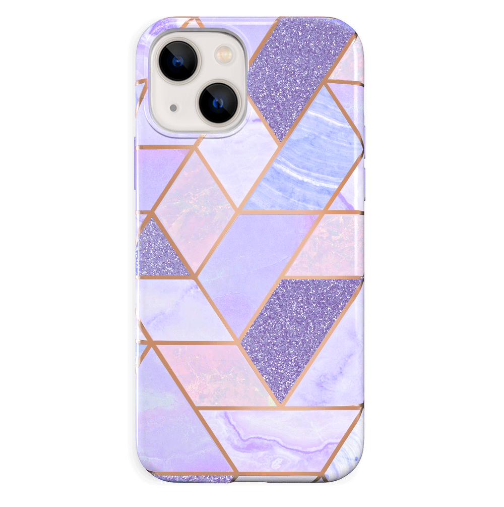 Stylish Purple Geometric Marble iPhone Case - Durable Protective Cover for iPhone 13/14/15 Pro Max - Trendy Aesthetic Phone Case for Women & Men - Perfect for Daily Use, Travel & Gift Giving