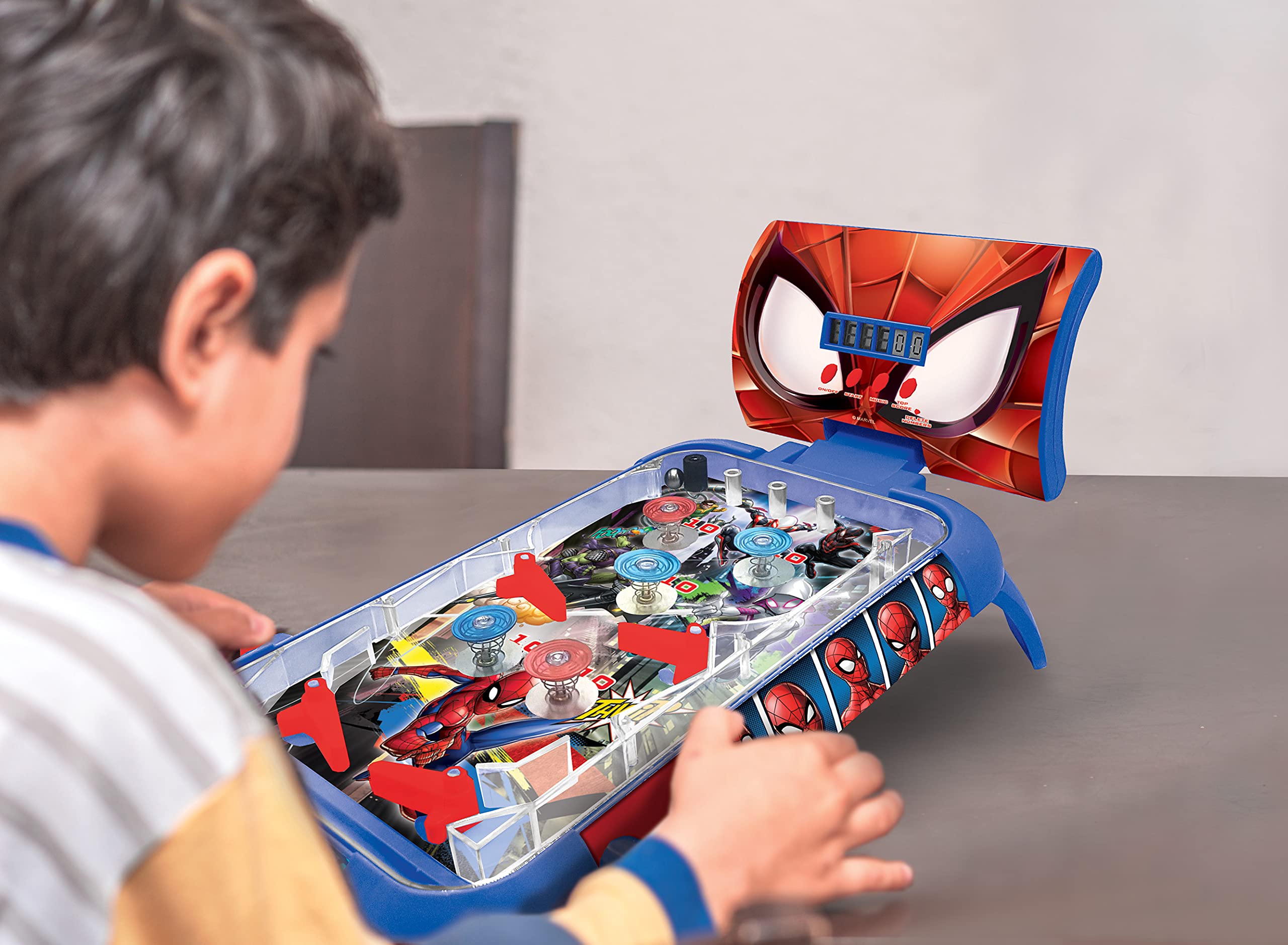 Lexibook Marvel Spider-Man Electronic Pinball Game Table - Kids & Family Arcade Machine with LCD Screen, Light & Sound Effects - Blue/Red (JG610SP) | Perfect for Birthday Gifts, Family Game Nights & Superhero-Themed Parties