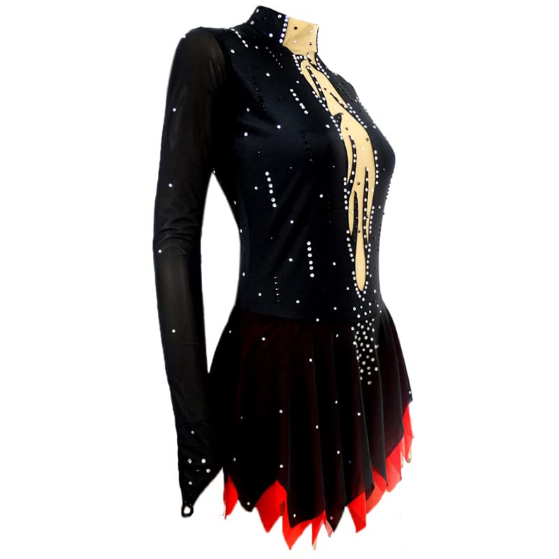 Elegant Black Handmade Ice Skating Dress for Women & Girls - Figure Skating Costume with Flowy Skirt | Perfect for Competitions, Performances & Ice Shows