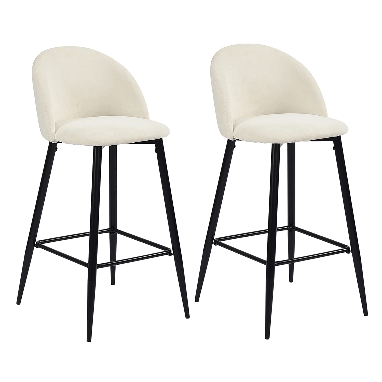 27.6 Inch Counter Height Bar Stools Set of 2 - Modern Kitchen Island Stools with Metal Legs & Comfortable Fabric Upholstered Seats - Perfect for Home Bars, Breakfast Nooks & Small Dining Areas (White)