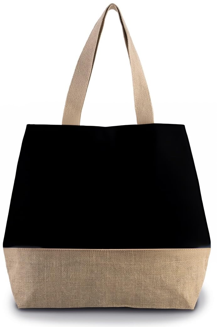 Large Boho Beach Tote Bag with Snap Closure - Jute Canvas Summer Tote with Lining & Zippered Pockets (Black) | Perfect for Beach Trips, Poolside, Travel & Shopping