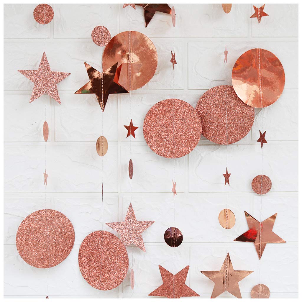 Flairs New York Happy Birthday String Decorations - Rose Gold Glitter Polka Dots & Stars Party Decor (Pack of 1) | Perfect for Birthday Parties, Baby Showers & Anniversary Celebrations