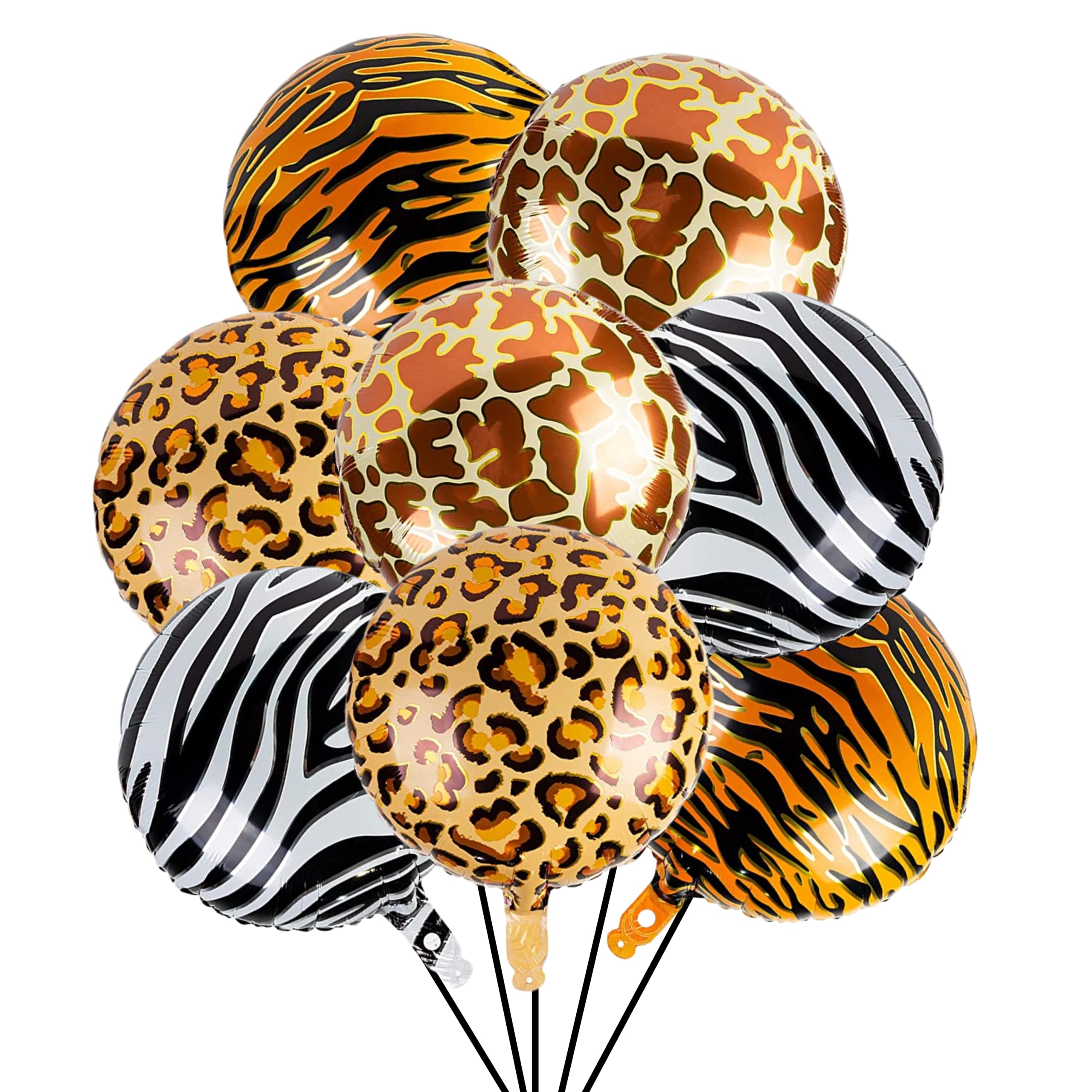 8PCS Safari Animal Print Balloons – 18 Inch Round Foil Mylar Balloons (Giraffe, Tiger, Zebra, Leopard) for Jungle Theme Birthday Party Decorations – Perfect for Baby Showers, Zoo Parties & Safari Adventures