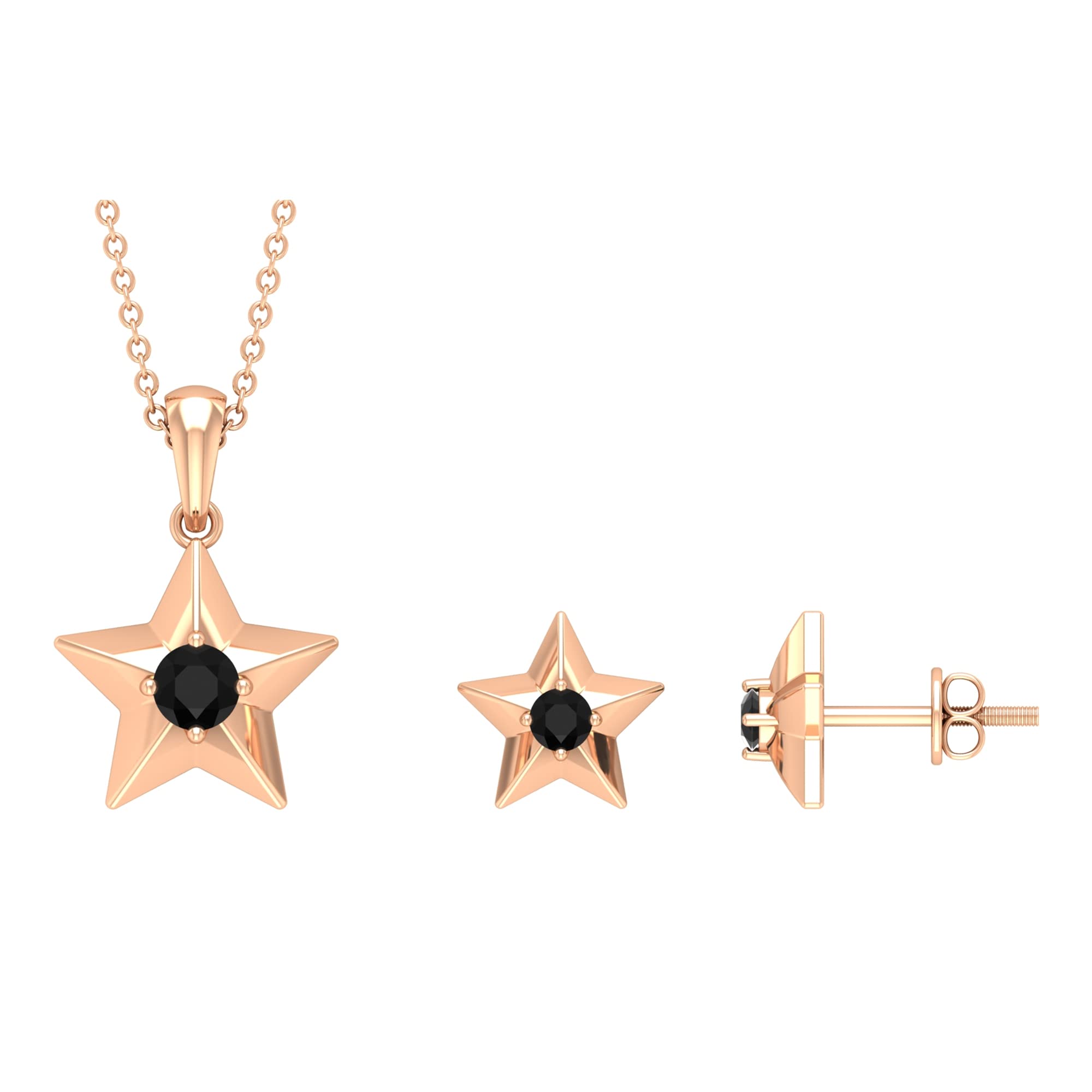 0.50 CT Lab-Created Black Diamond Star Jewelry Set - 14K Solid Gold Pendant & Earrings Set for Women - Elegant Gift for Anniversary, Birthday & Special Occasions