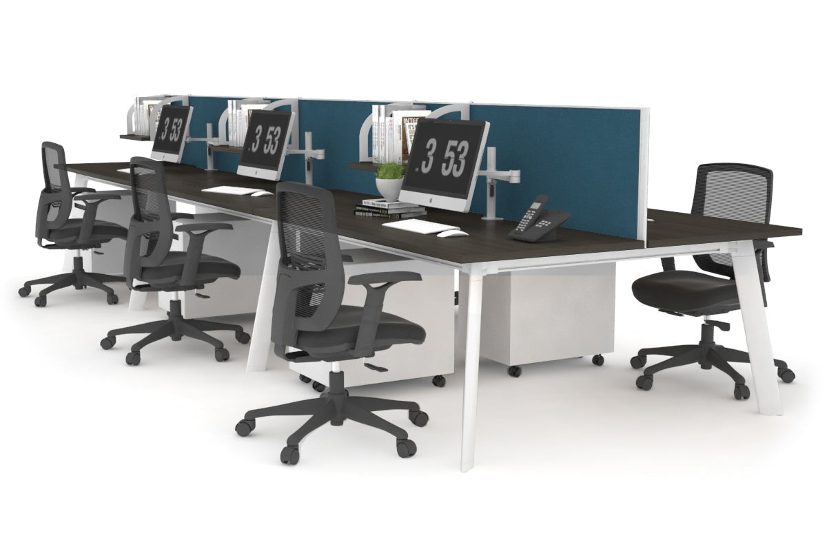 6-Person Workstation with White Frame - 1600L x 700W Dimensions - Ideal for Office, Coworking Spaces & Home Offices
