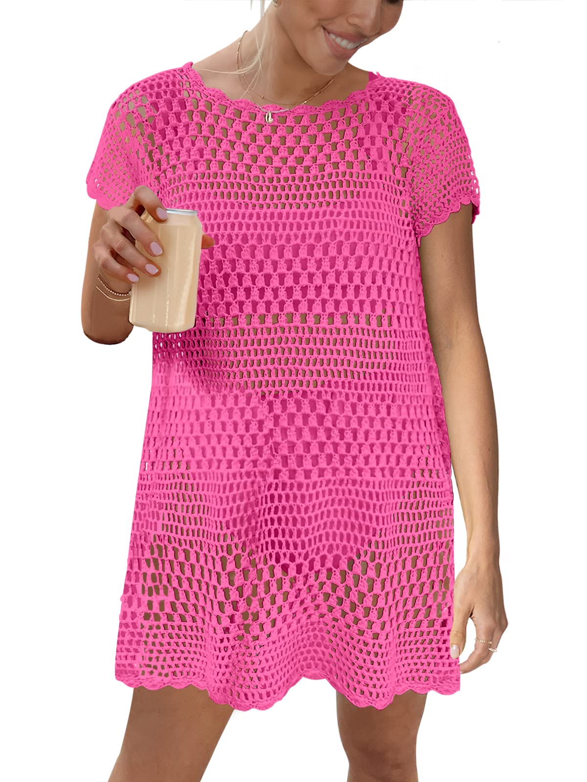 Caracilia Women's Crochet Swimsuit Cover Up - Stylish Bathing Suit Coverup for Swimwear, Bikini & Beachwear | Perfect for Poolside, Summer Vacations & Beach Outings