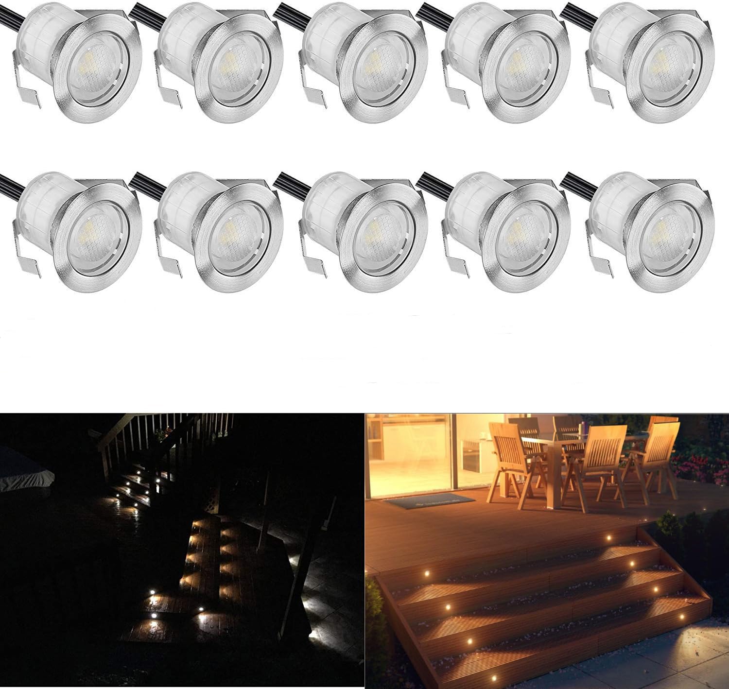 FVTLED 10-Pack Low Voltage LED Deck Lights - Waterproof Outdoor Landscape Lighting for Garden, Patio, Stairs & Pathways (Warm White) | Perfect for Nighttime Safety & Ambience