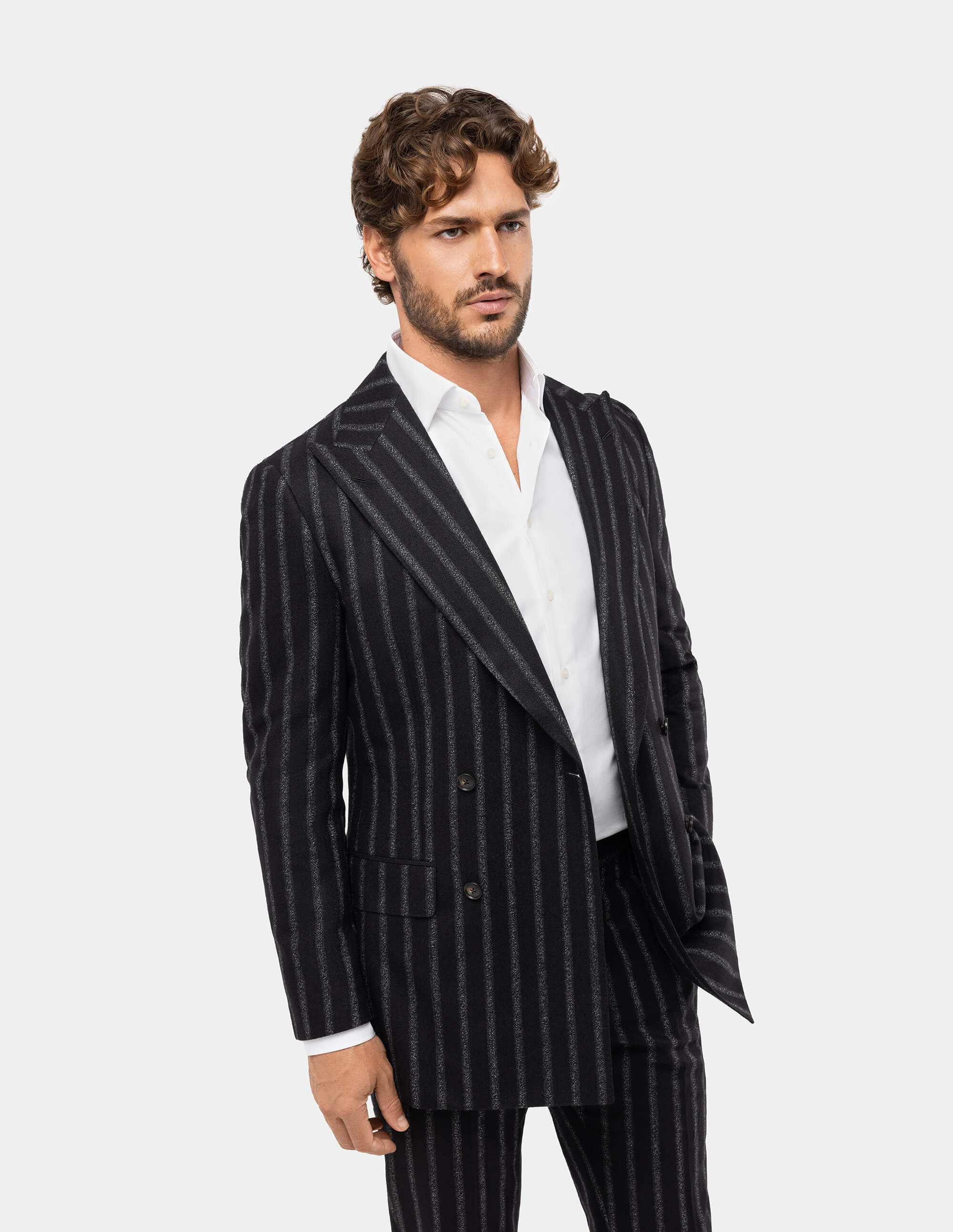 Stylish Black and White Striped Double Breasted Suit for Men - Perfect for Business Meetings, Weddings & Formal Events