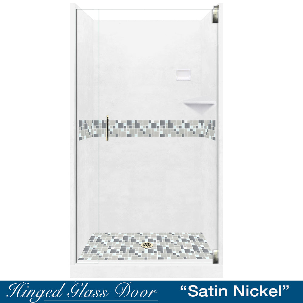 Alcove Natural Buff Sistine Stone & Newport Mosaic DIY Shower Remodel Kit - Waterproof Bathroom Wall Tile for Shower Surround and Backsplash Installation