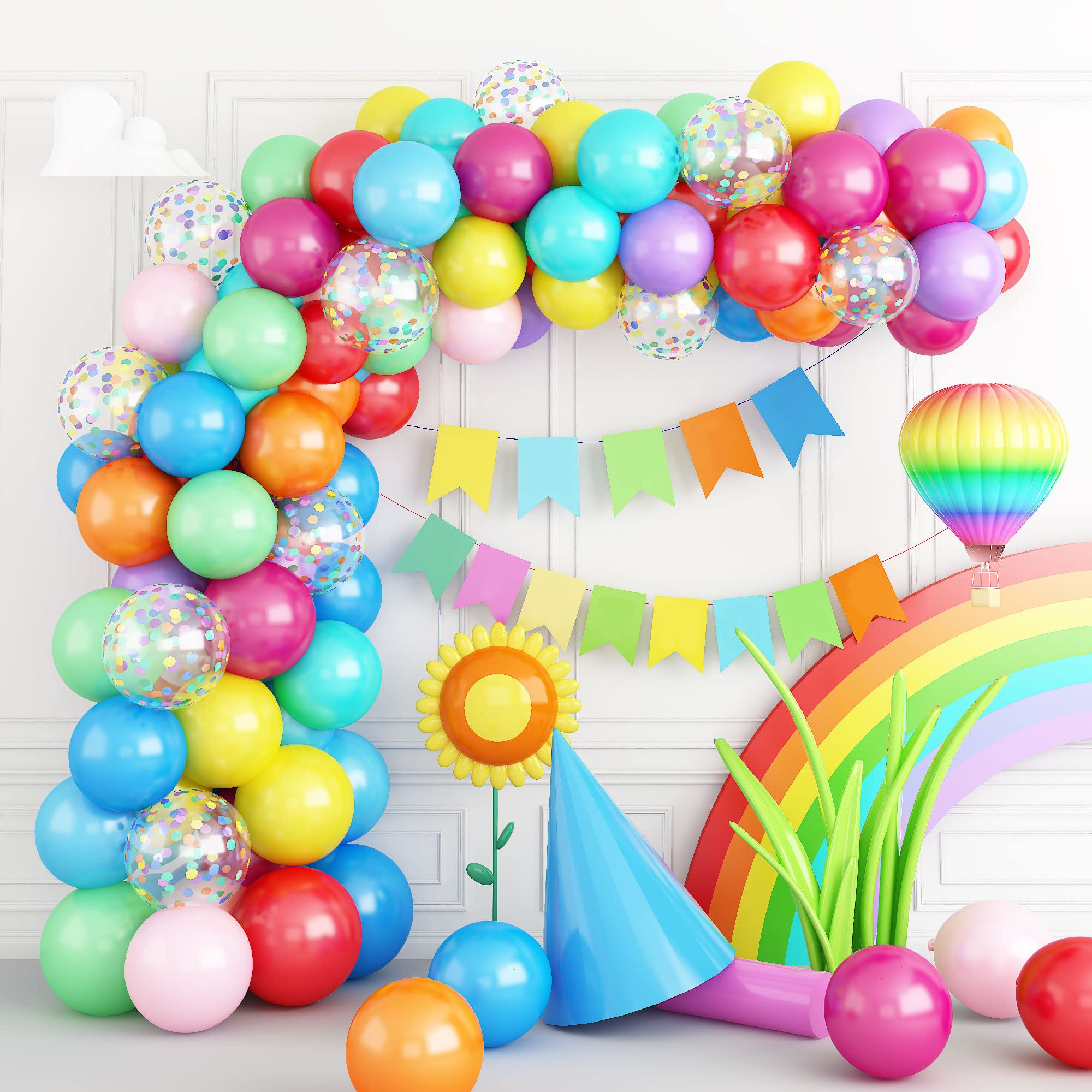 112pcs Colorful Balloon Garland Arch Kit with 11 Confetti Latex Balloons - Perfect for Birthday Parties, Baby Showers, Weddings & Rainbow Fiesta Decorations | Includes Balloon Arch Strip for Easy Setup | Great for Indoor/Outdoor Events, Photo Backdrops & Festive Celebrations