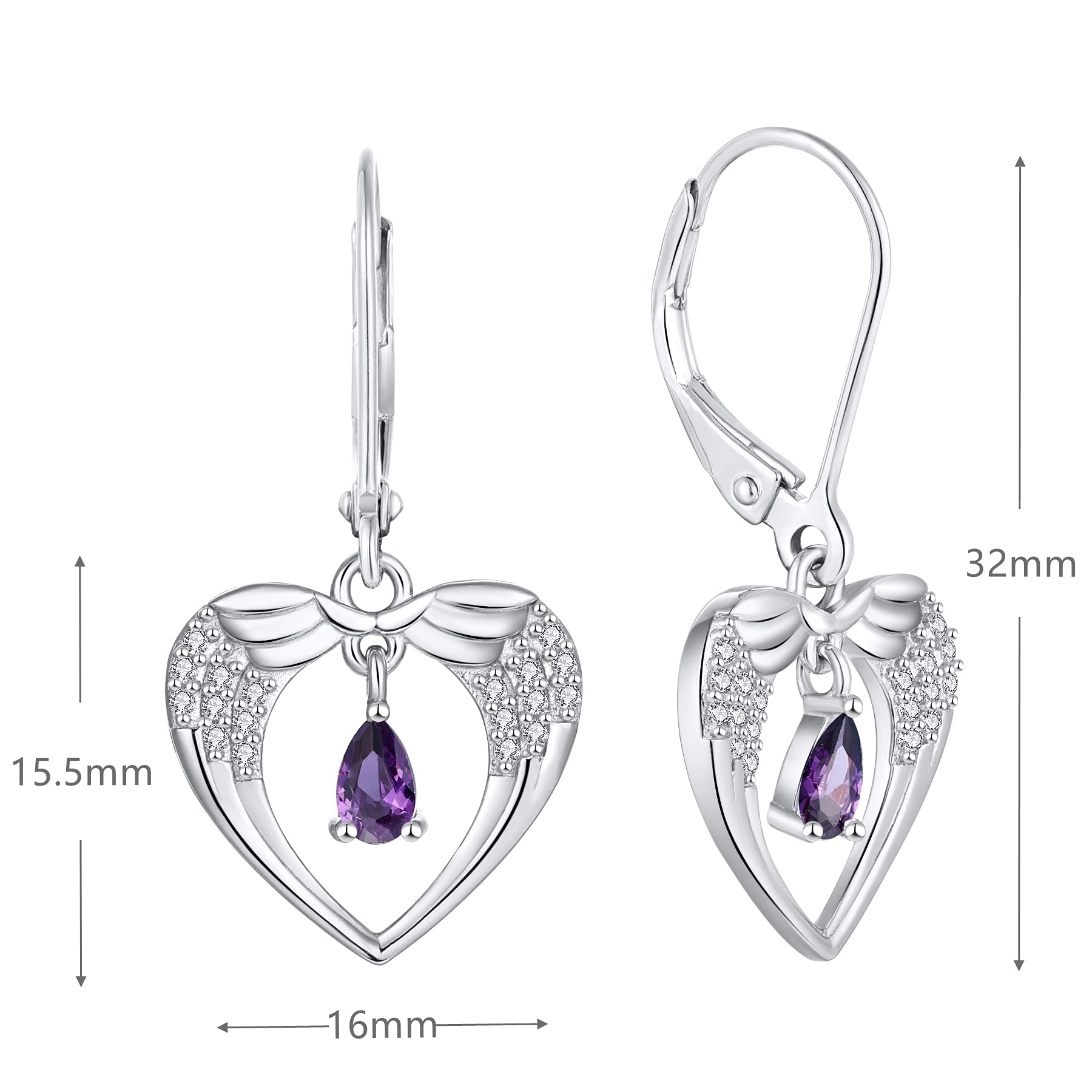 JO WISDOM 925 Sterling Silver Angel Wings Drop Earrings for Women - 3A Pear Shape CZ Birthstone Dangle Jewelry | Elegant Gift for Birthday, Anniversary & Special Occasions