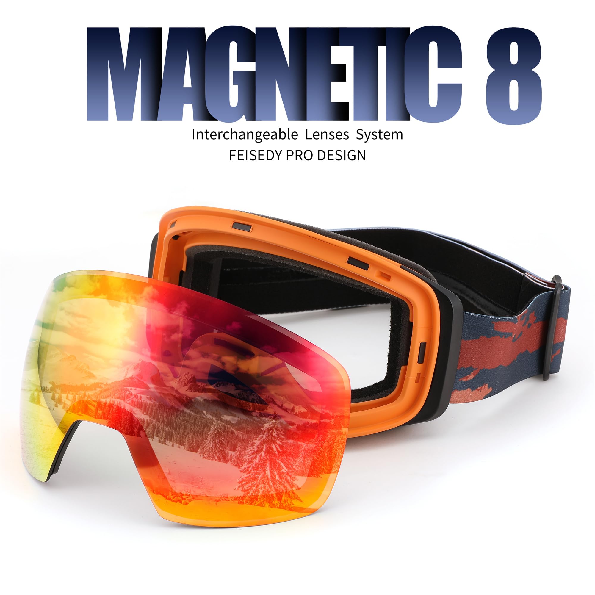 FEISEDY Magnetic Frameless Ski Goggles for Men, Women & Youth - 100% UV Protection Snowboard Goggles for Winter Sports & Outdoor Activities - Perfect for Skiing, Snowboarding & Mountain Adventures