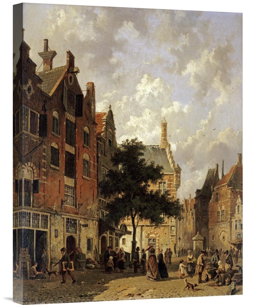 Adrianus Eversen Street Scene Canvas Wall Art Print - Gallery Wrapped Giclee Reproduction - Perfect for Living Room, Bedroom or Office Decor