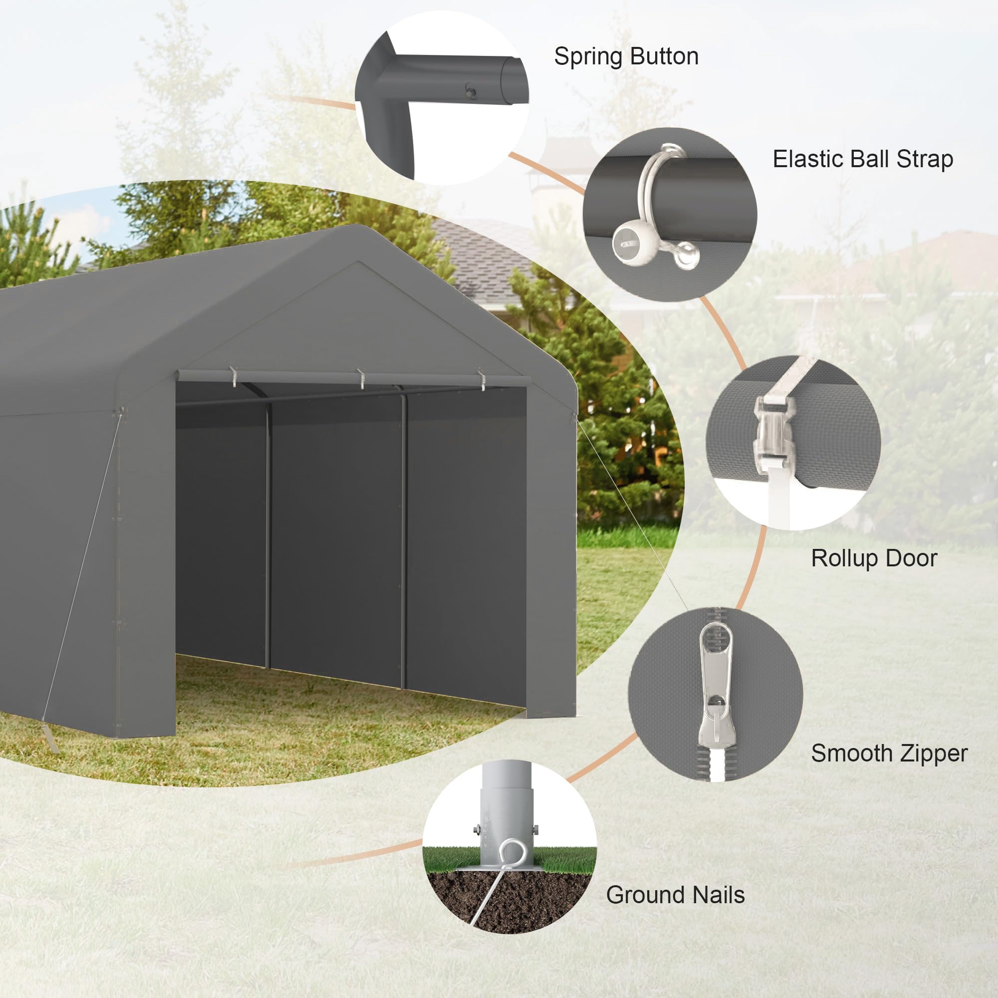 GOJOOASIS 10'x20' Portable Carport Canopy Tent - Waterproof & UV Protected Car Shelter, Portable Garage for Vehicles, Outdoor Storage, Wedding, Garden & Backyard Use (Gray)