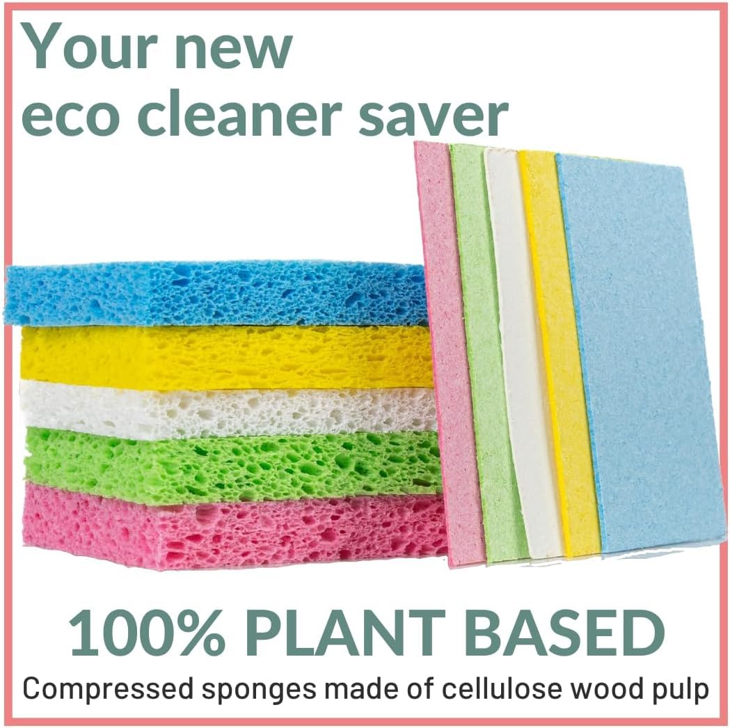 BioGo 30 Pack Compostable Pop-Up Sponges - Eco-Friendly Expanding Dish Sponges for Kitchen Cleaning | Plant-Based, Non-Scratch, Bulk Color Sponges | Perfect for Washing Dishes, Pots & Countertops