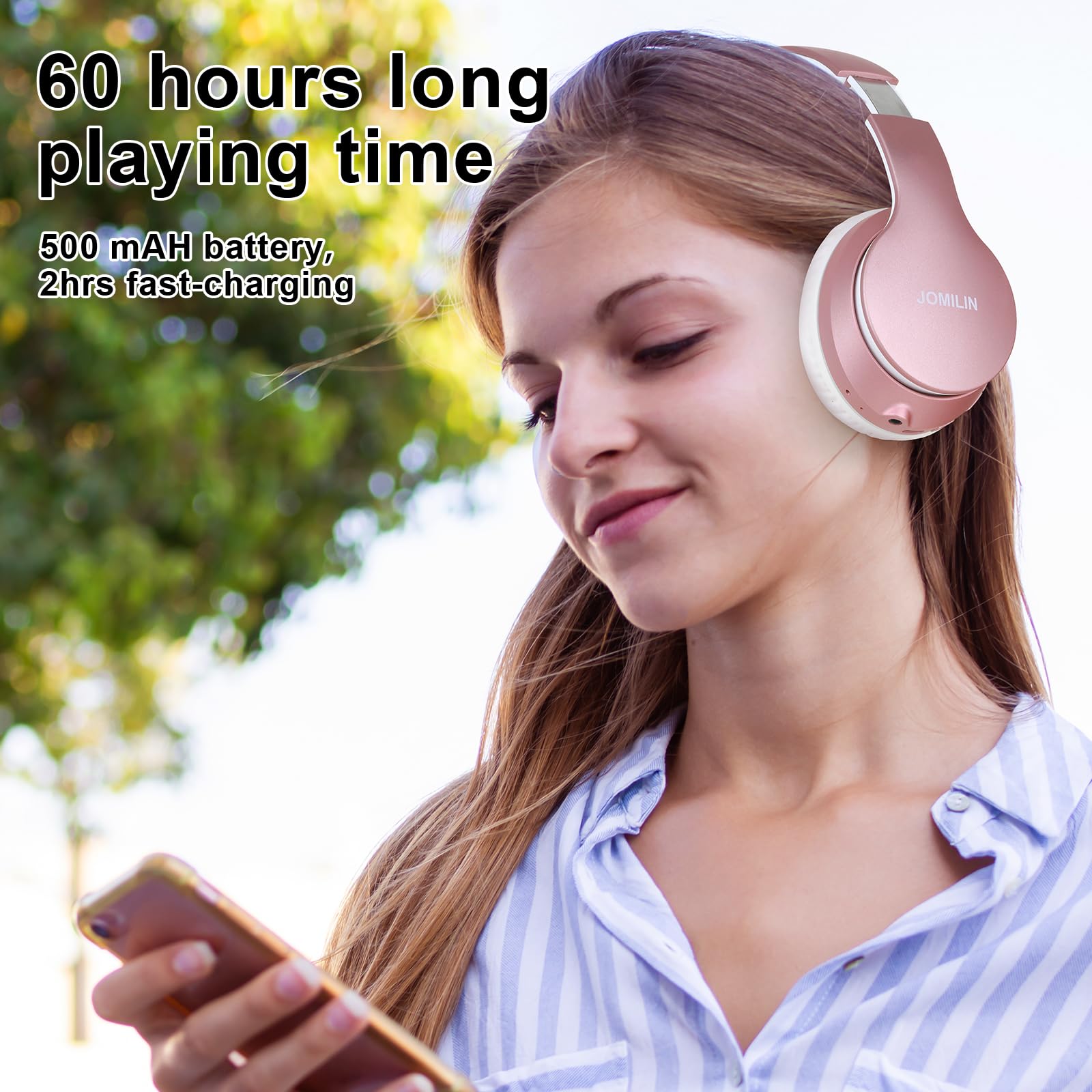 B9 Bluetooth Headphones Over-Ear Wireless with Microphone, 60 Hours Playtime Hi-Fi Stereo Sound, Lightweight Foldable Headset with Volume Control - Perfect for Travel, Home, Office & Tablet PC (Rose Gold)
