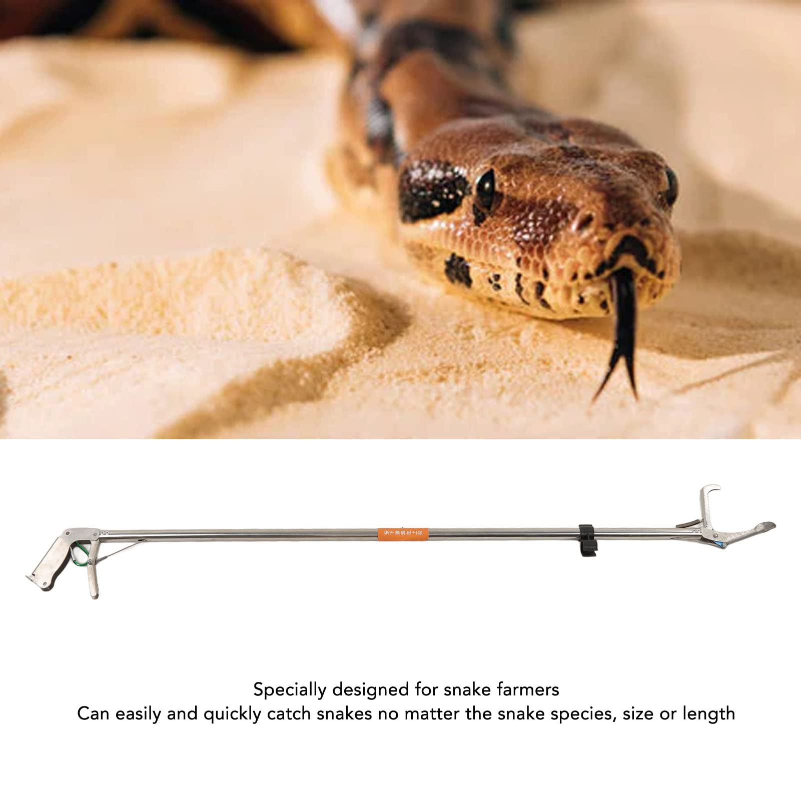 Premium Snake Tong with Foldable & Self-Locking Design - Heavy Duty Stainless Steel Reptile Grabber for Safe Handling - Perfect for Snake Catchers, Herpetologists & Outdoor Enthusiasts (Ideal for Wildlife Rescue, Reptile Research & Backyard Safety)