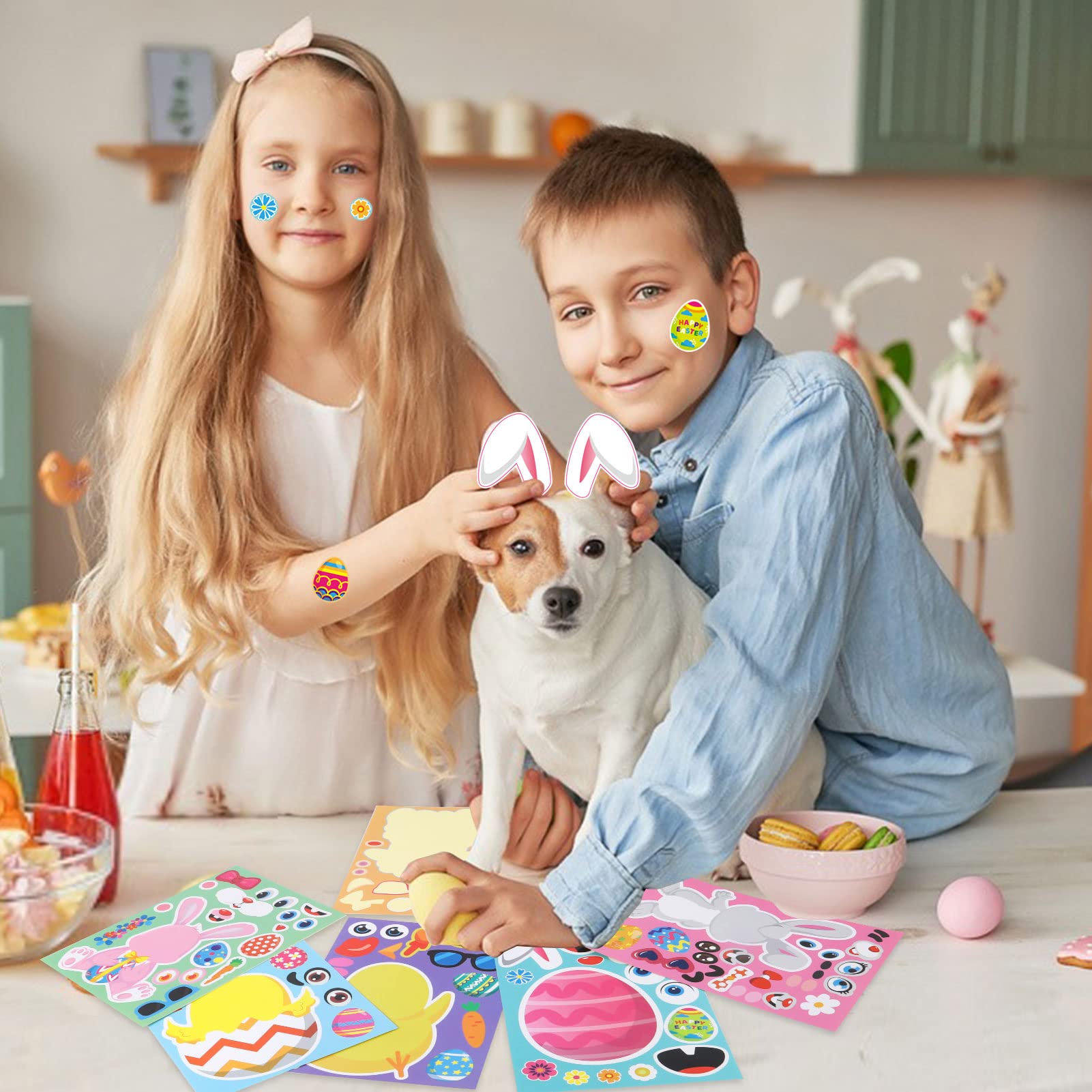 GonLei 24pcs Easter Stickers for Kids - DIY Make-a-Face Farm Animal Stickers (Rabbit, Chicks, Sheep) - Fun Easter Egg Decorations for Classroom Activities, Party Favors & Family Crafts - Perfect for Easter Celebrations, School Projects & Holiday DIY Decor