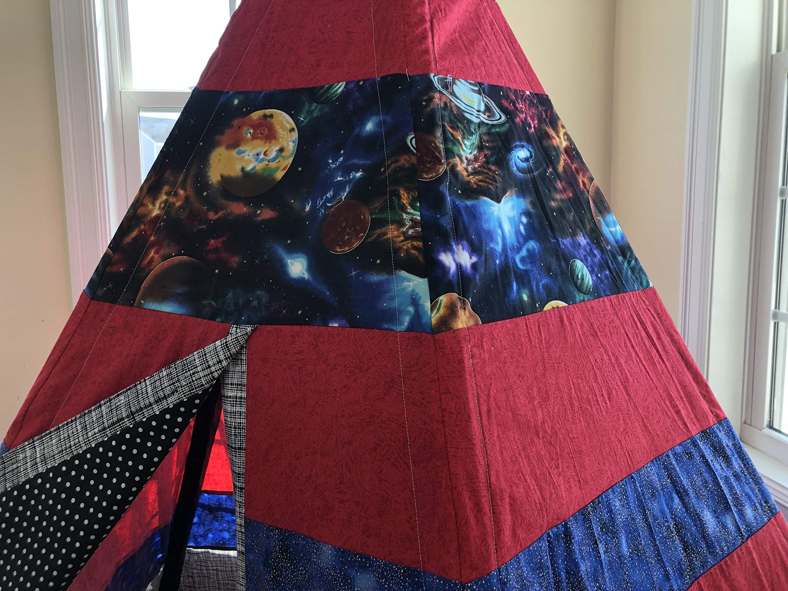 Classic Outer Space Planets Red, Blue & Black Striped Teepee Tent for Kids - Playroom Decor, Reading Nook & Indoor Camping Adventure