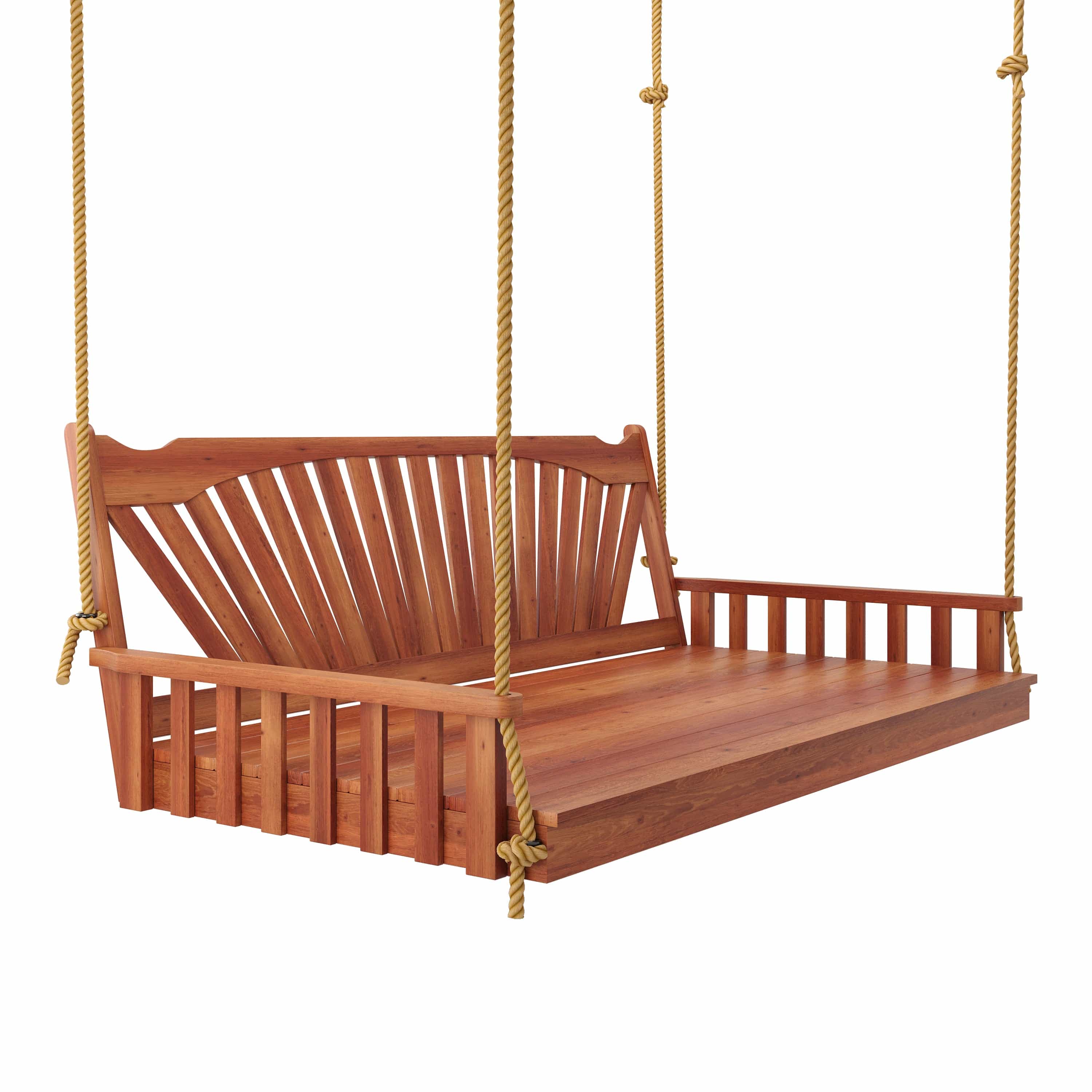 Keystone Amish Co. 6 Foot Sunburst Red Cedar Swing Bed with Cedar Stain - Perfect for Porch, Patio, or Garden Relaxation