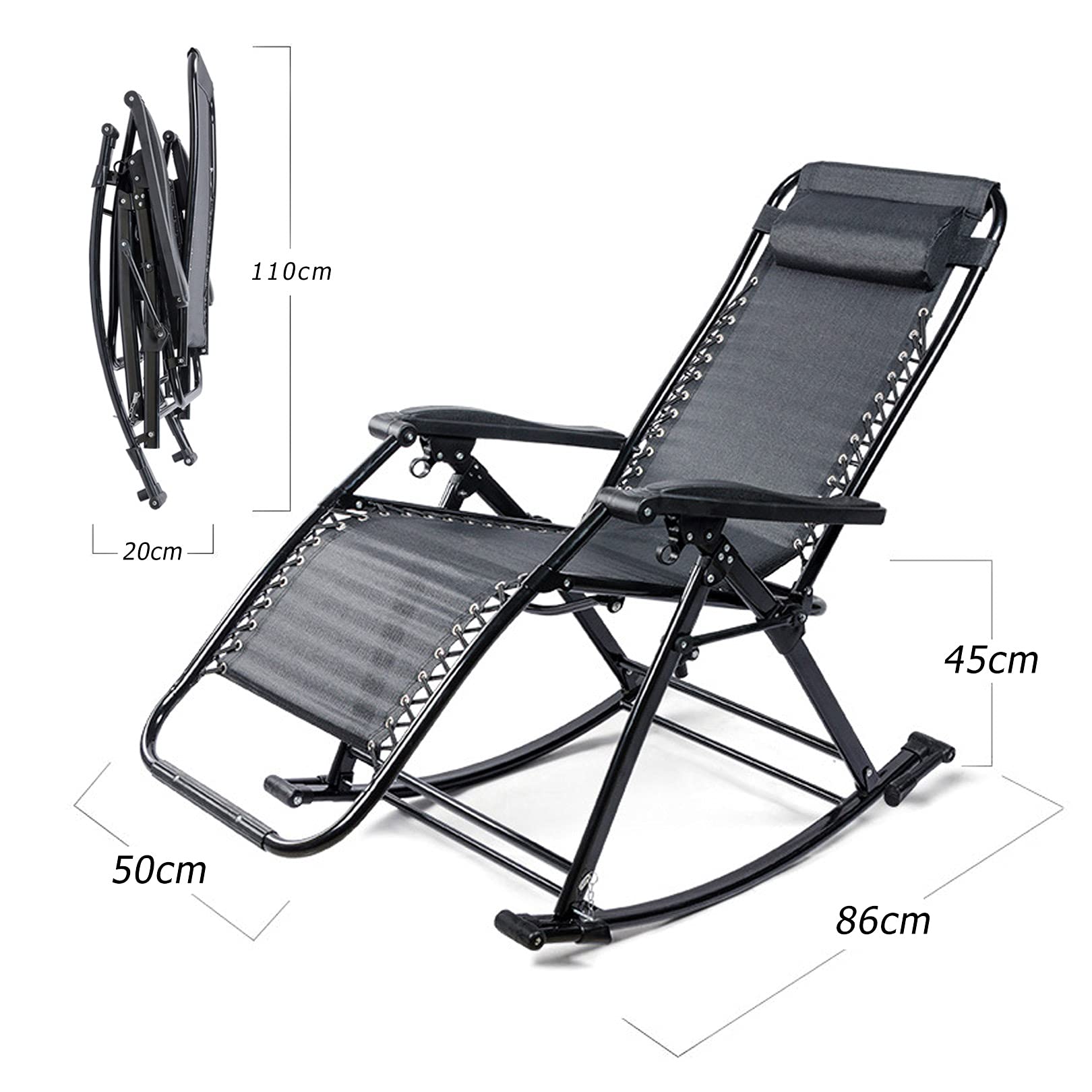 Comfortable & Breathable Rocking Lounge Chair for Adults - Portable Folding Patio Chair for Camping, Backyard, Beach - Tear & Abrasion Resistant - Perfect for Relaxing, Sunbathing & Outdoor Lounging