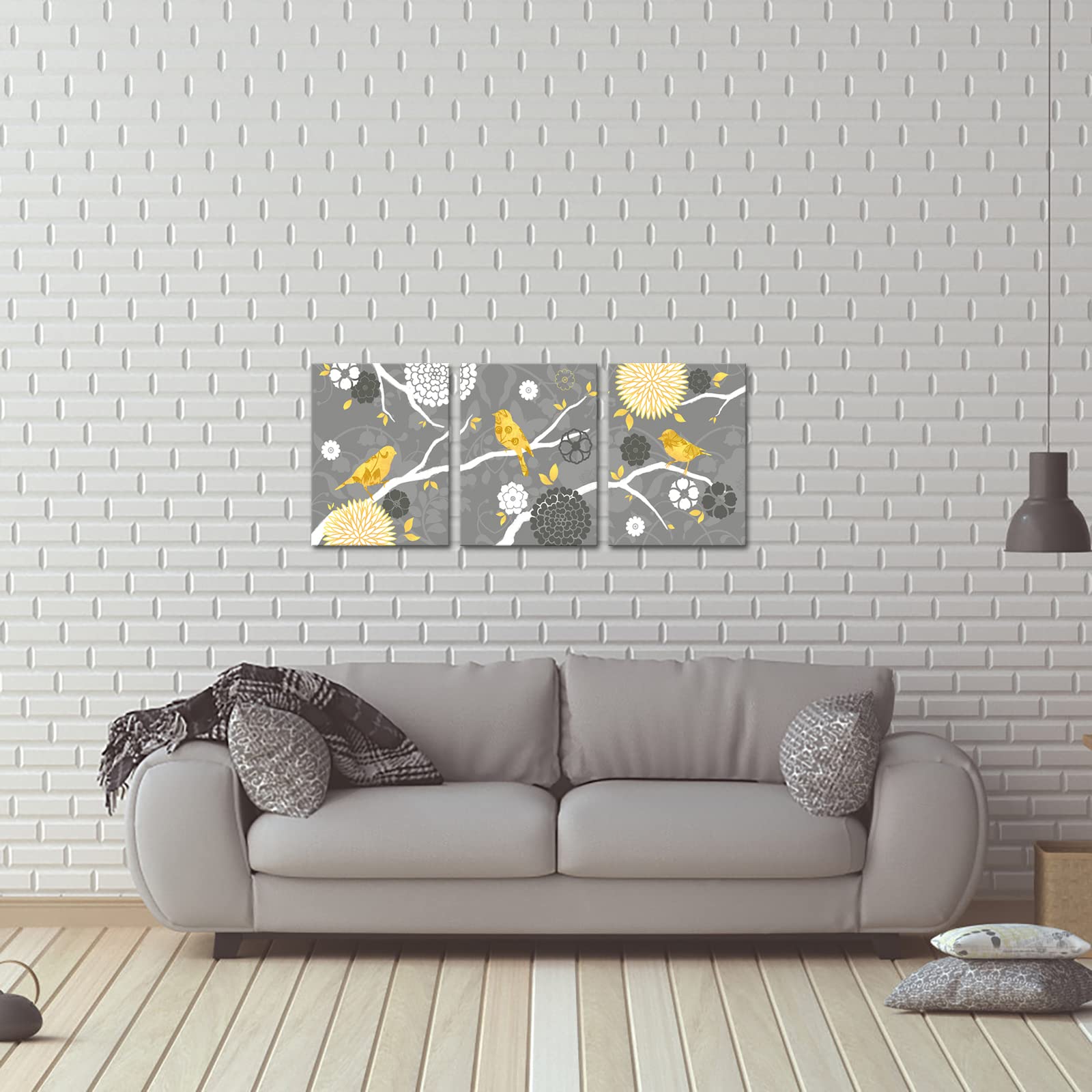 Yellow Birds Canvas Art - Yellow & Grey Wall Decor with Bird & Flower Painting - Framed Picture Artwork for Kitchen, Bedroom, Living Room | Perfect for Home Decor & Gift Giving